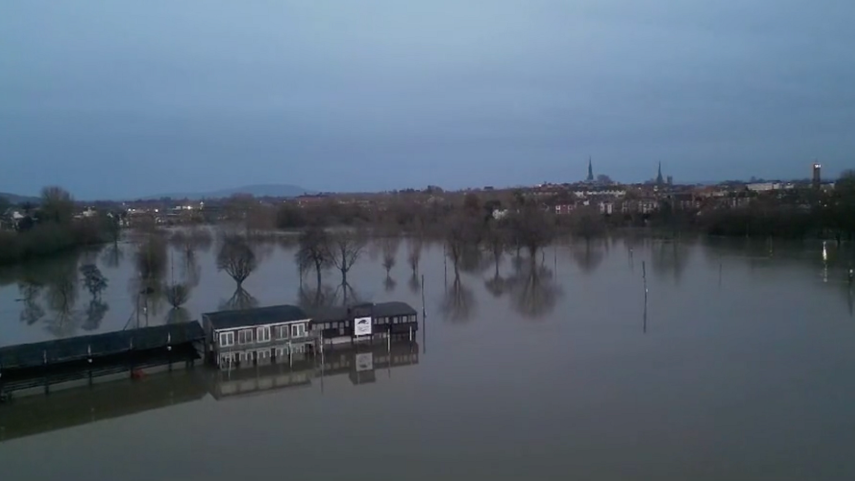 Drone footage of the showground in flood