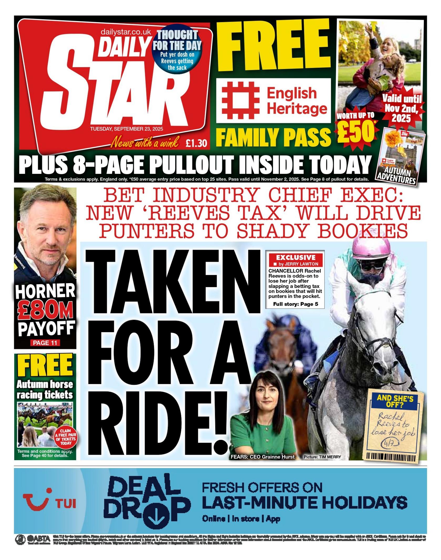 "Taken for a ride!" reads the headline on the front page of The Daily Star.