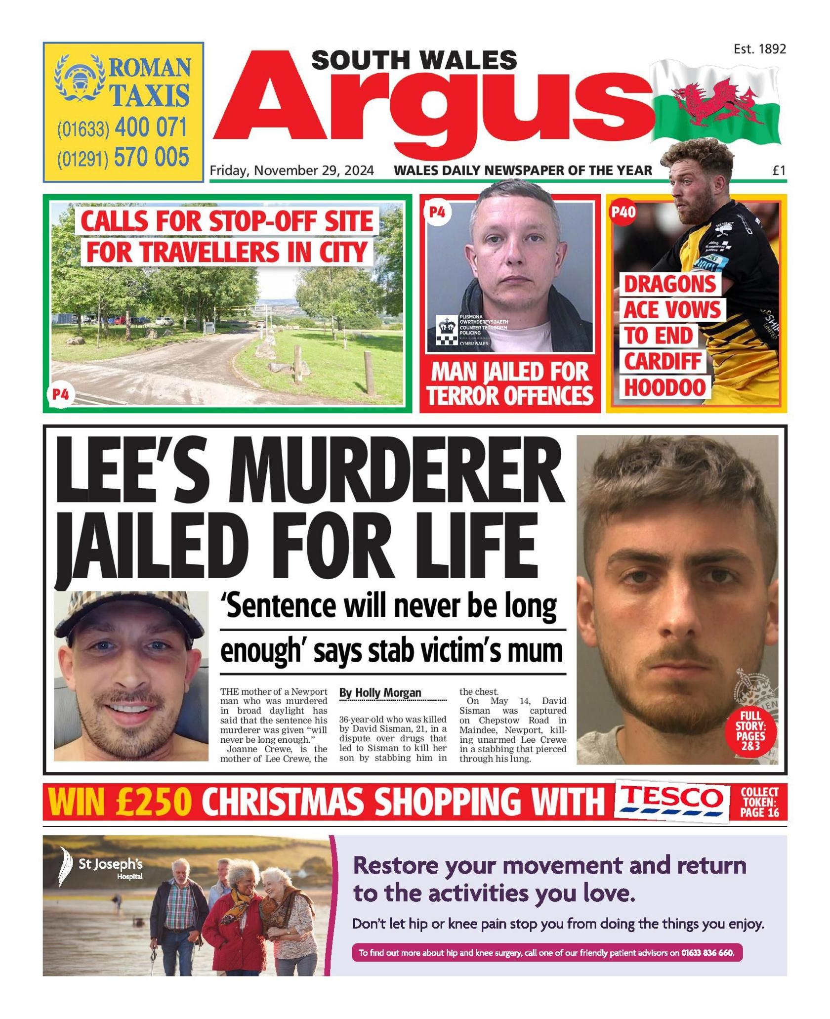 South Wales Argus front page