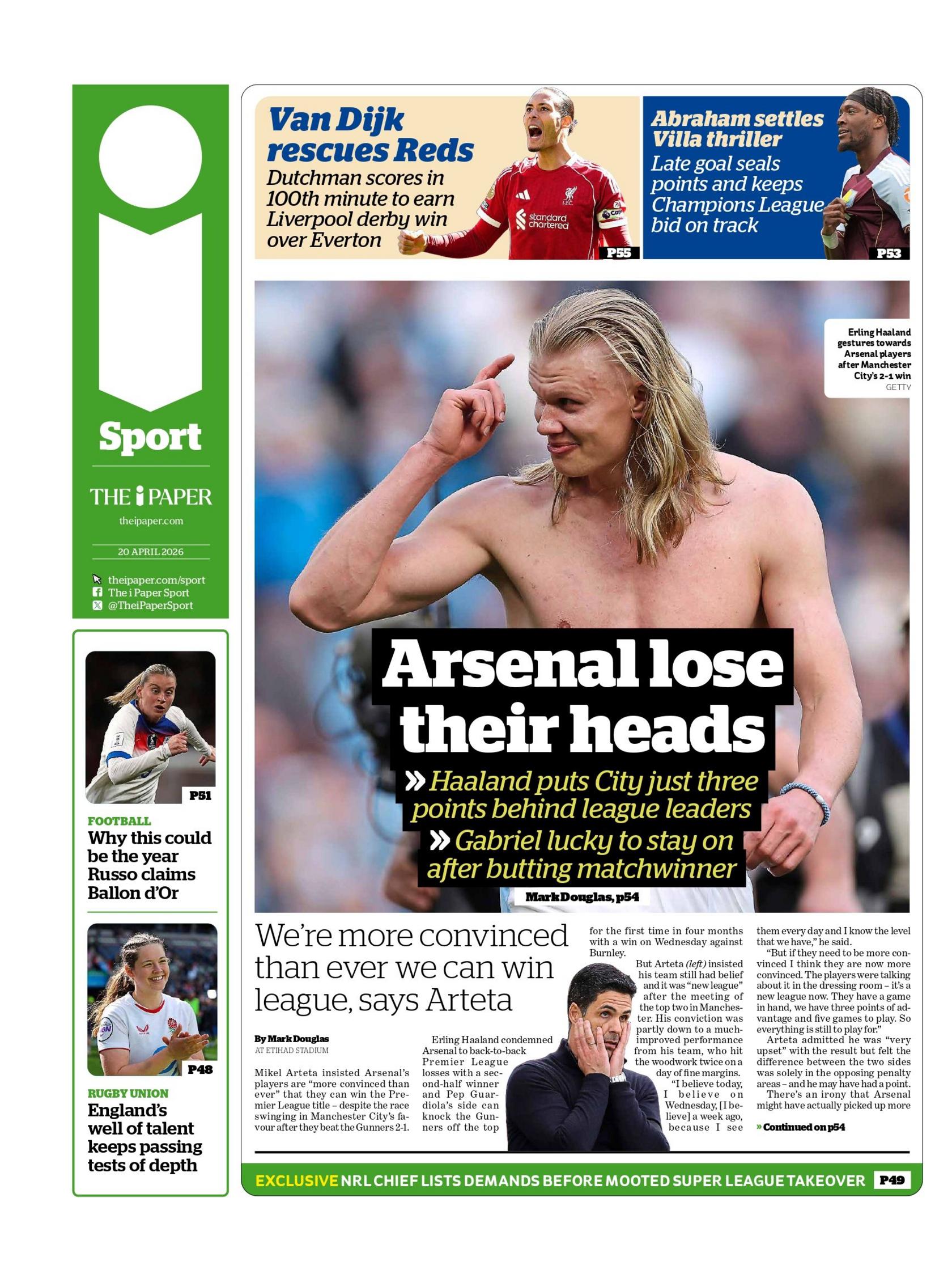 Back page of Monday's i Paper