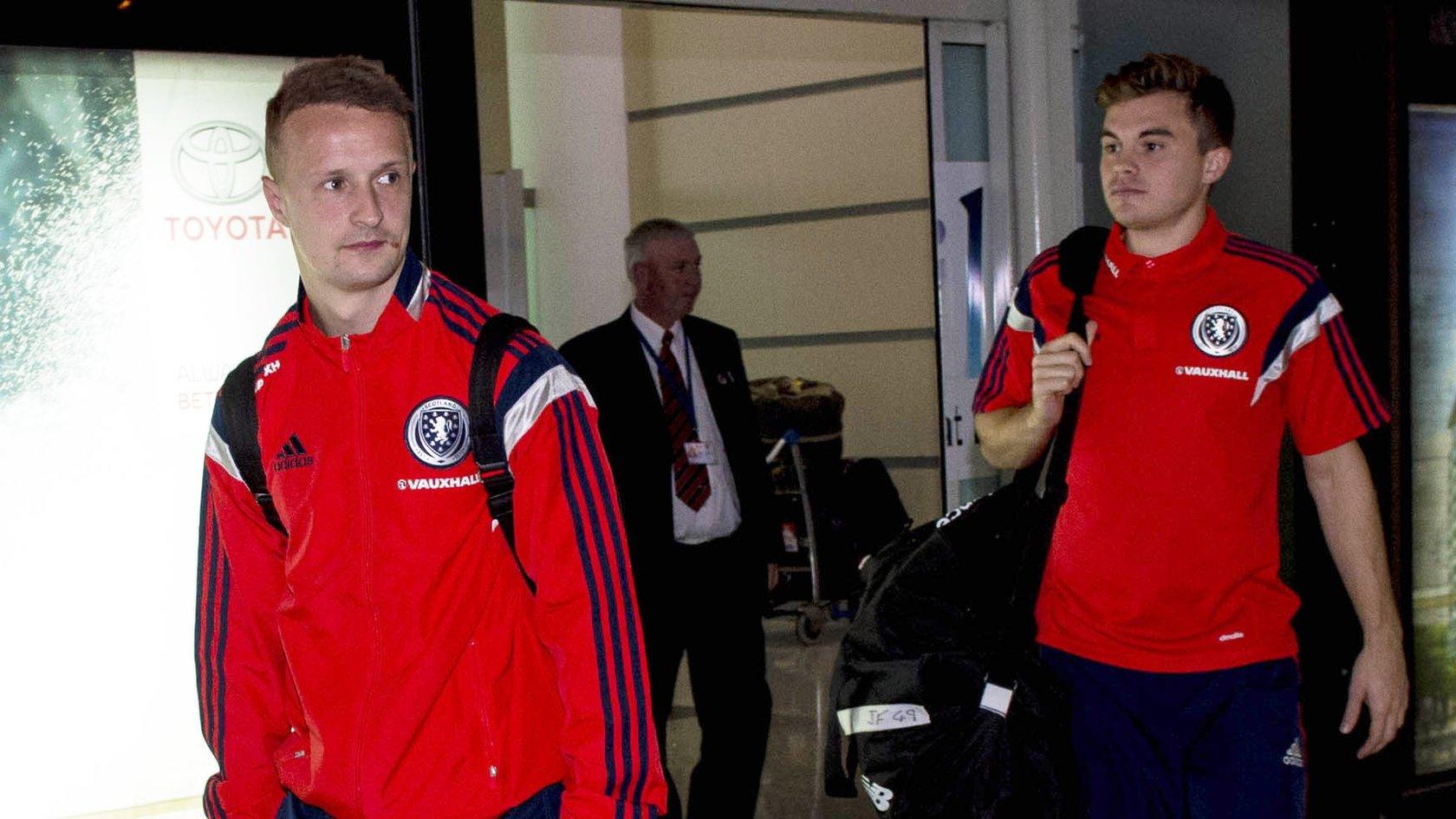 Scotland players Leigh Griffiths and James Forrest arrive at Tbilisi