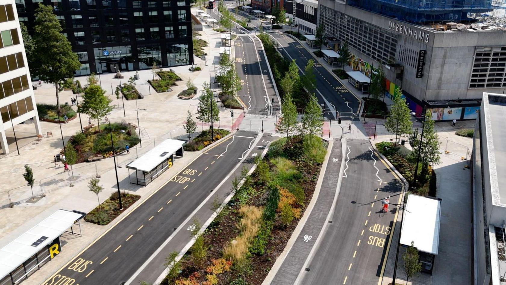 Aerial photo of the Fleming Way Interchange including the Debenhams building and Zurich headquarters