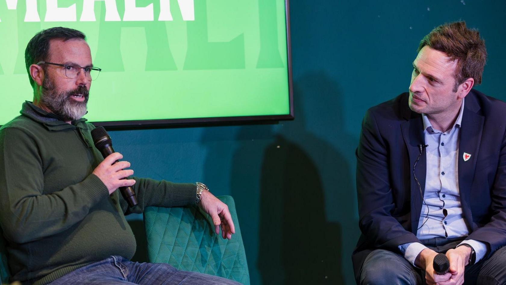 Noel Mooney (right) pictured at an FAW event with Wrexham chief executive Michael Williamson