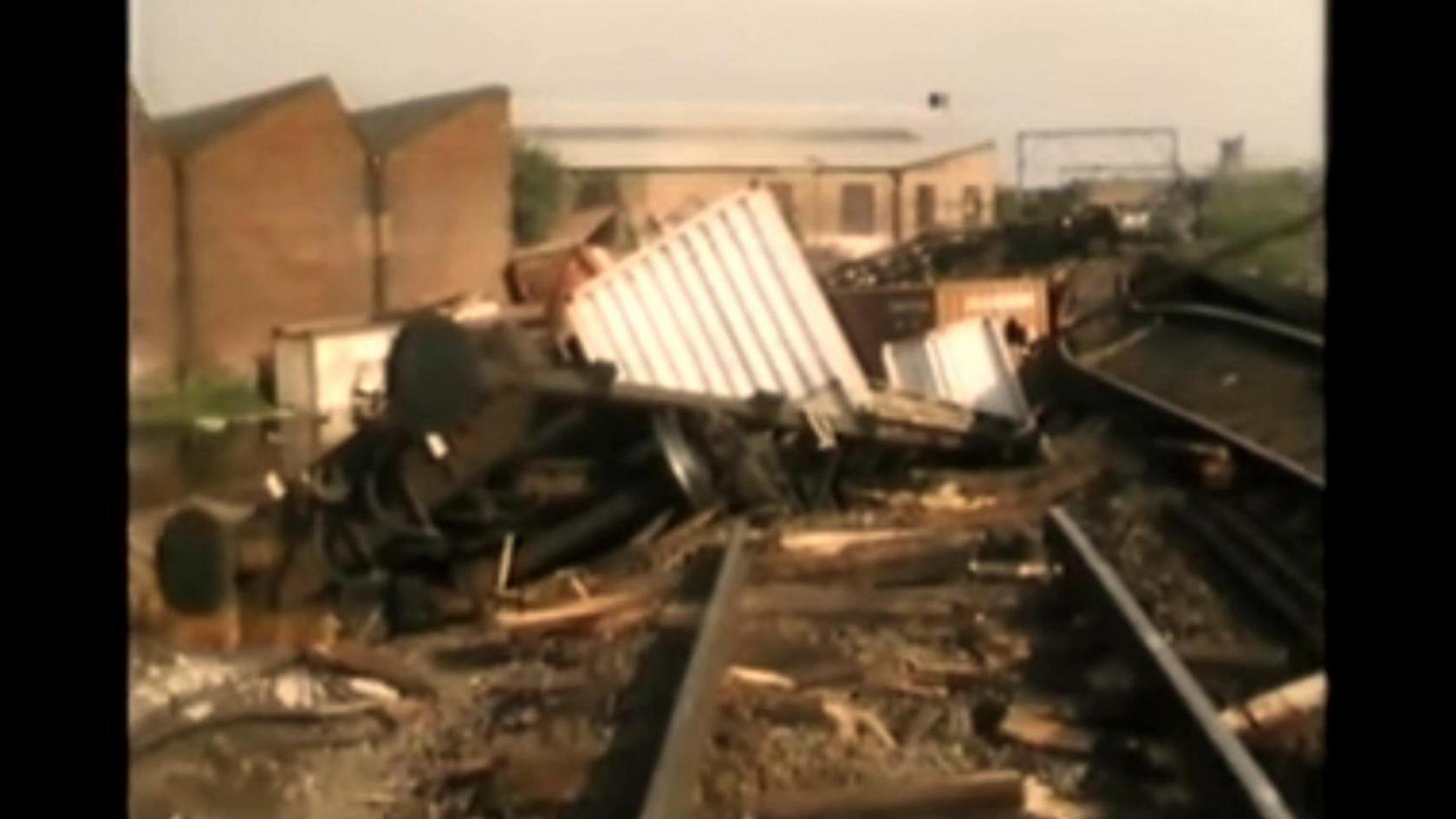 Train wreckage from 1 May, 1984