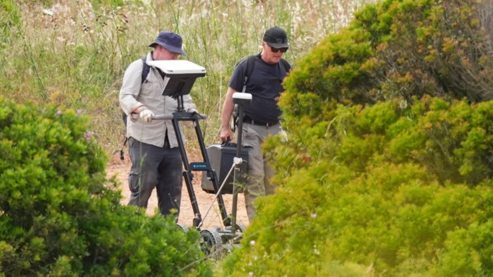Search teams use ground penetrating radar next to a derelict and abandoned property close to Praia De Luz,