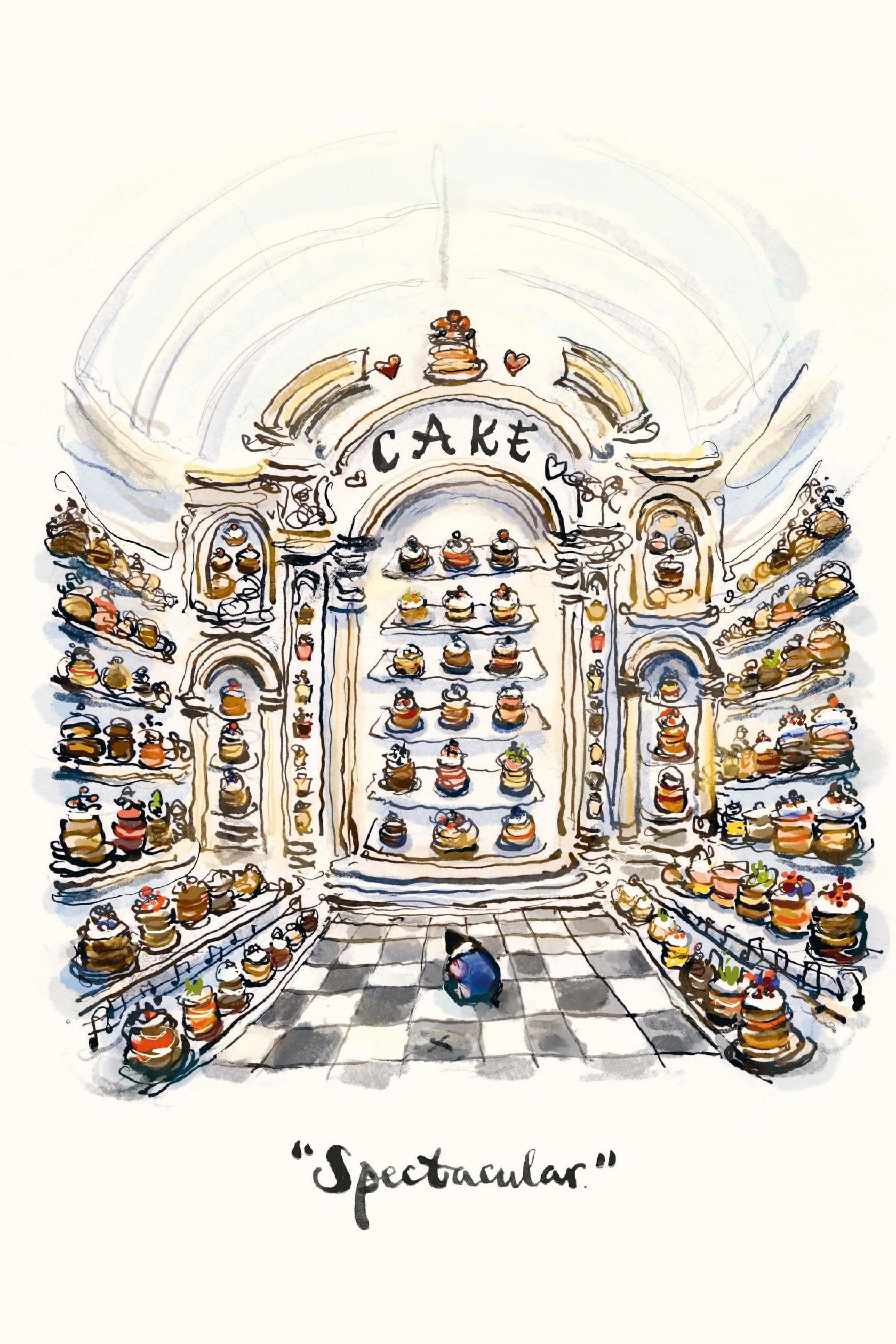 A page from the book shows the mole in a cake shop with the handwritten text beneath, saying "Spectacular"