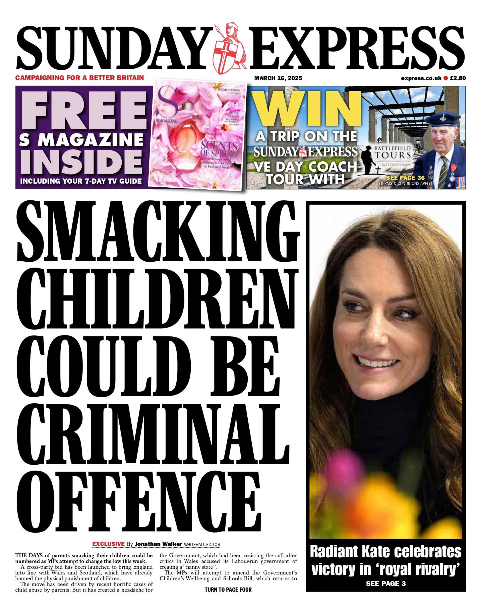 An image of the front page of the Sunday Express 