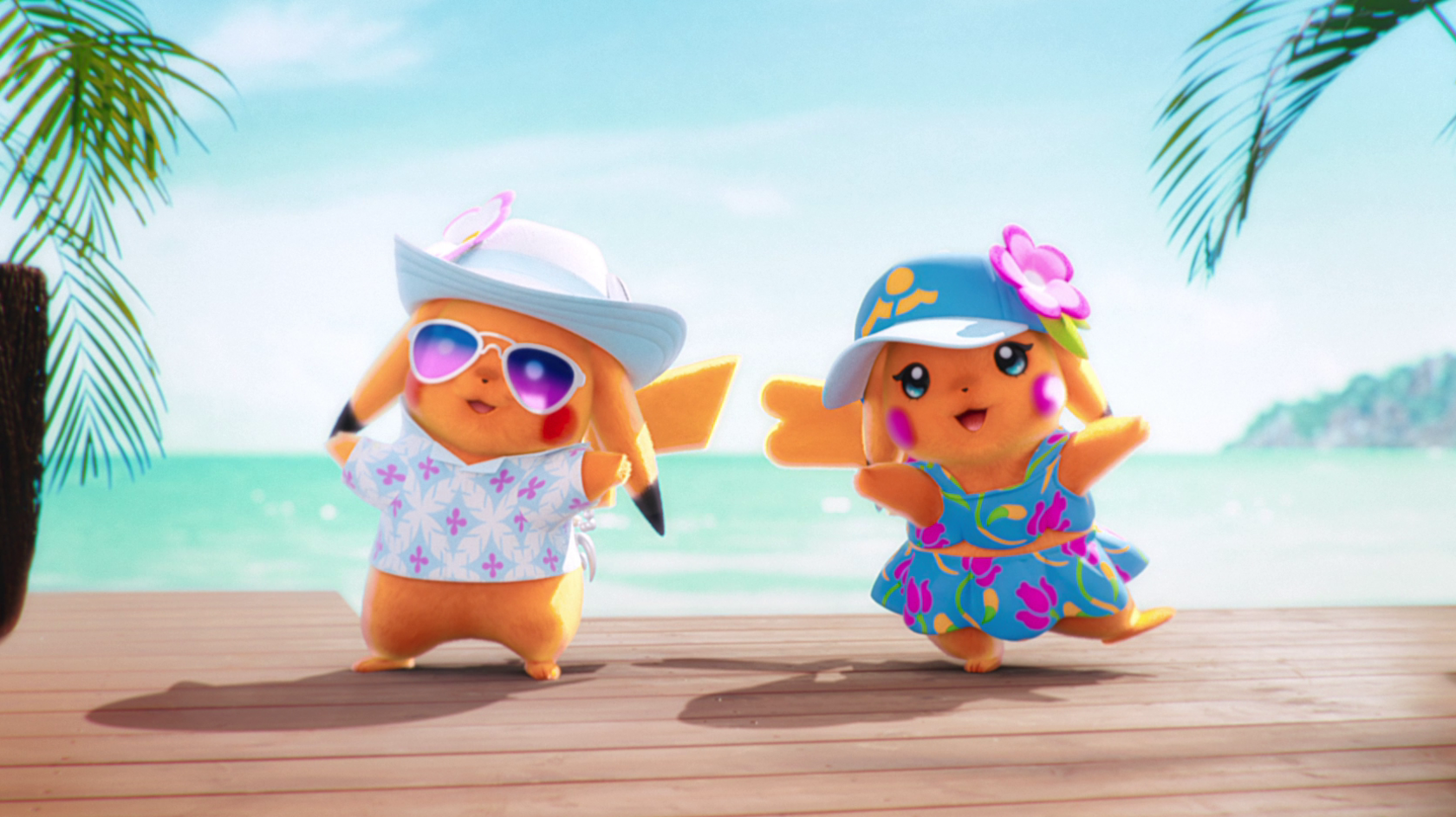 two pikachus in holiday outfits