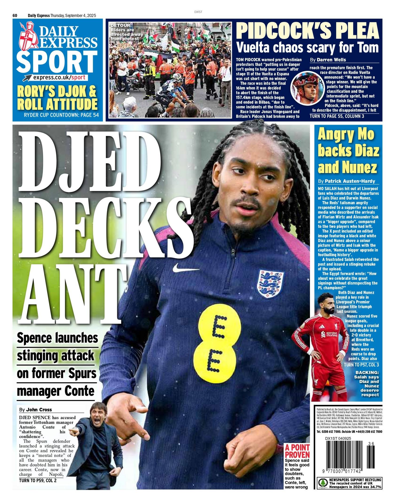 The back page of the Daily Express