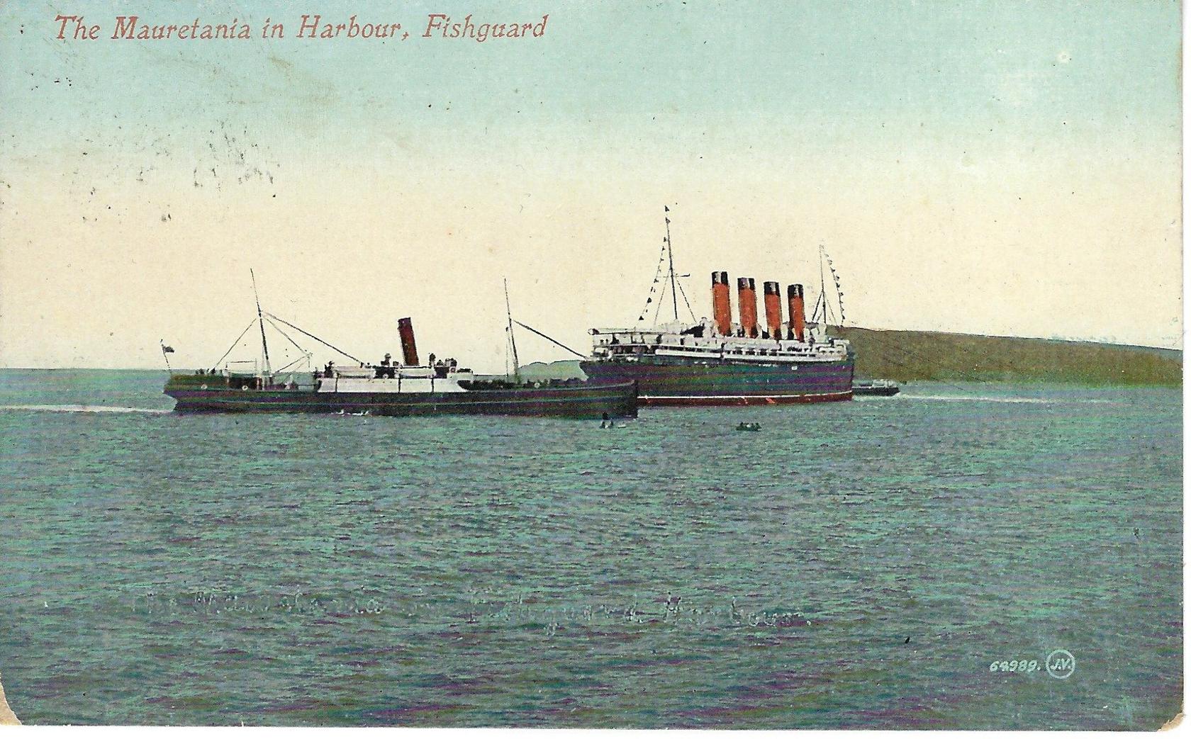 Mauretania yn cyrraedd Abergwaun