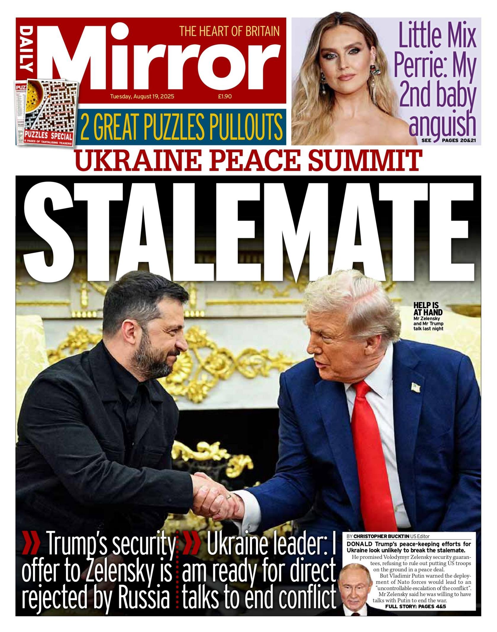 "Stalemate" reads the headline on the front page of The Daily Mirror.