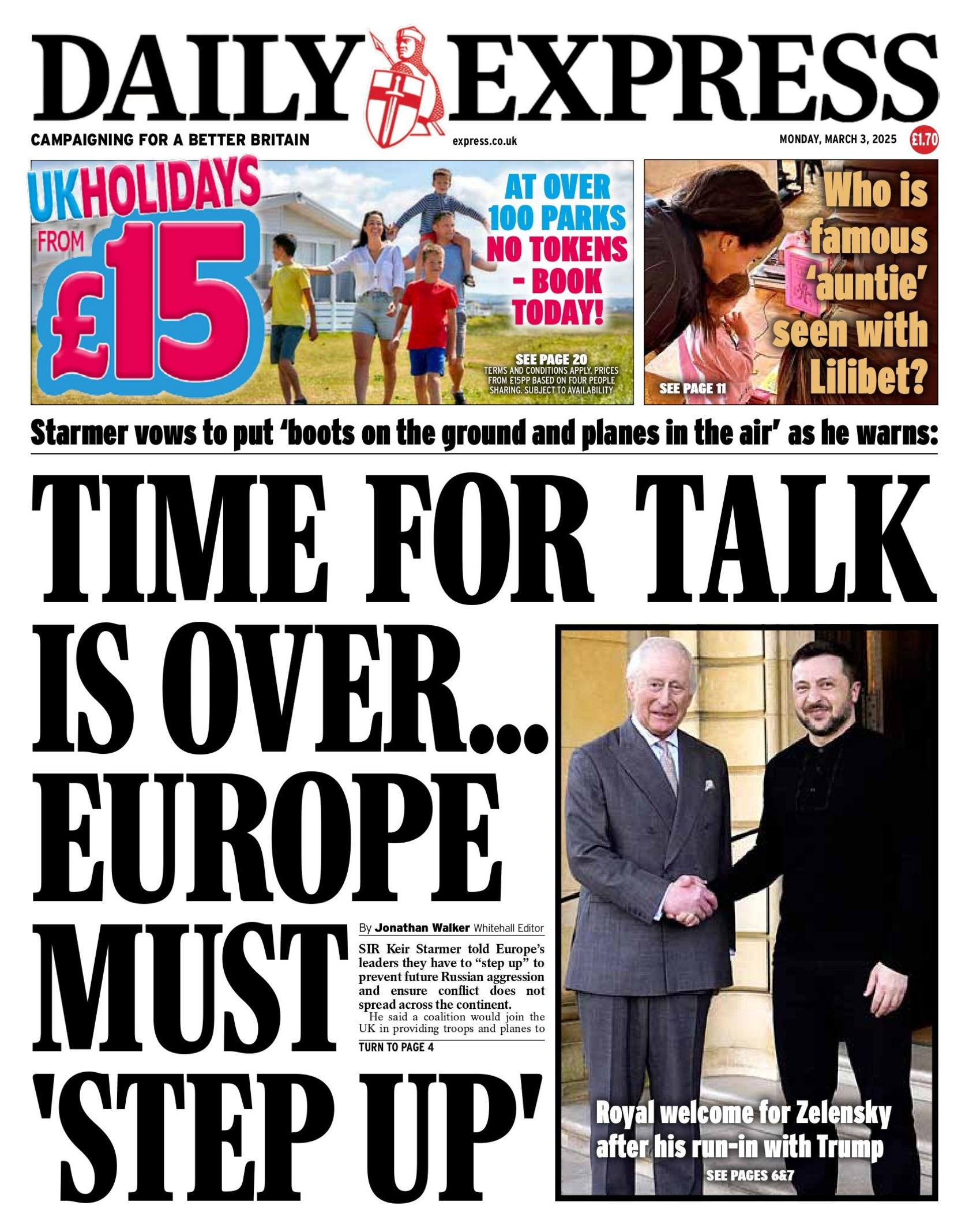 The front page of the Daily Express