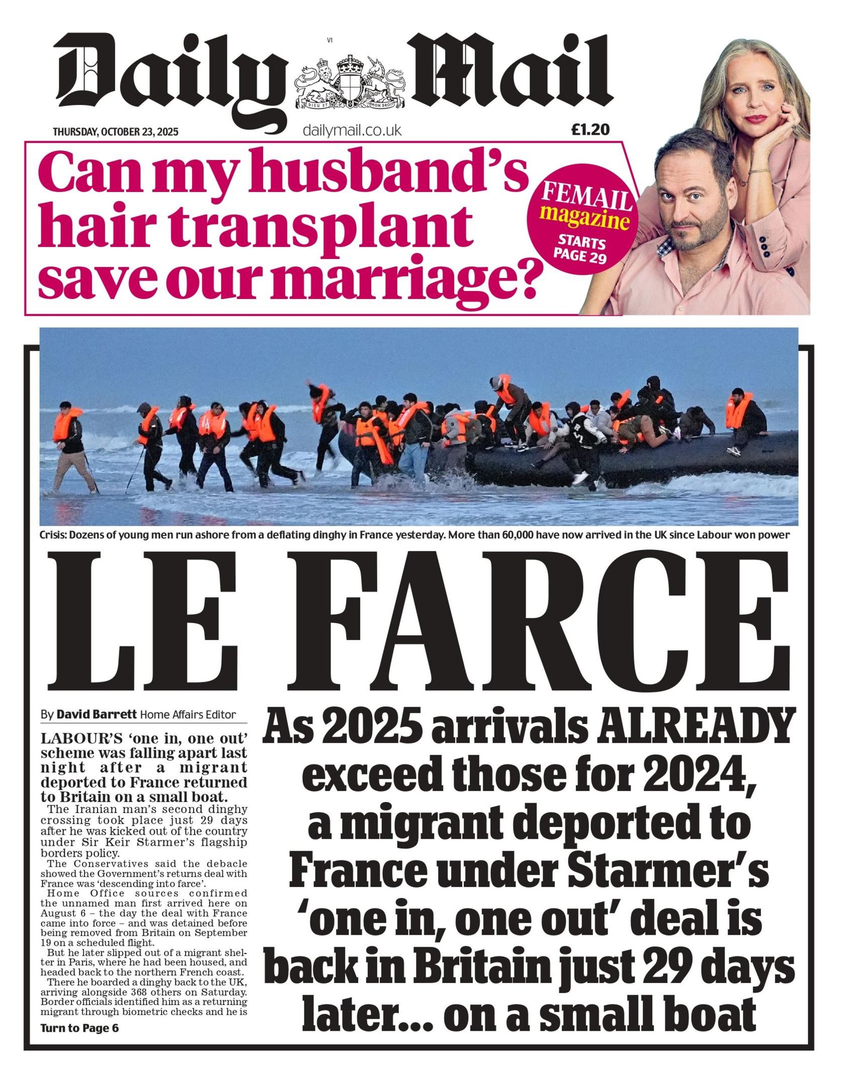 "Le farce" reads the headline on the front page of The Daily Mail.