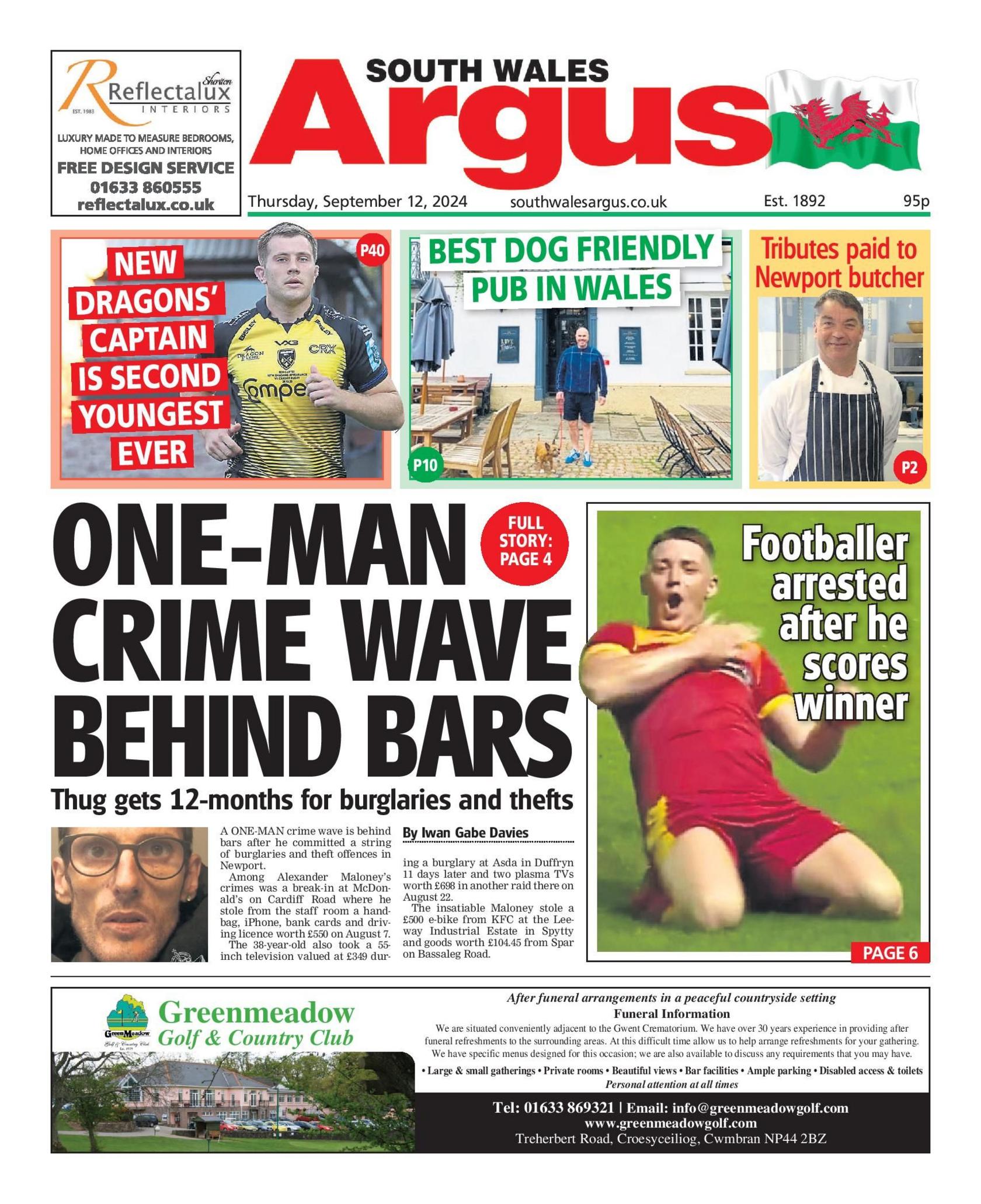 Front page of South Wales Argus 