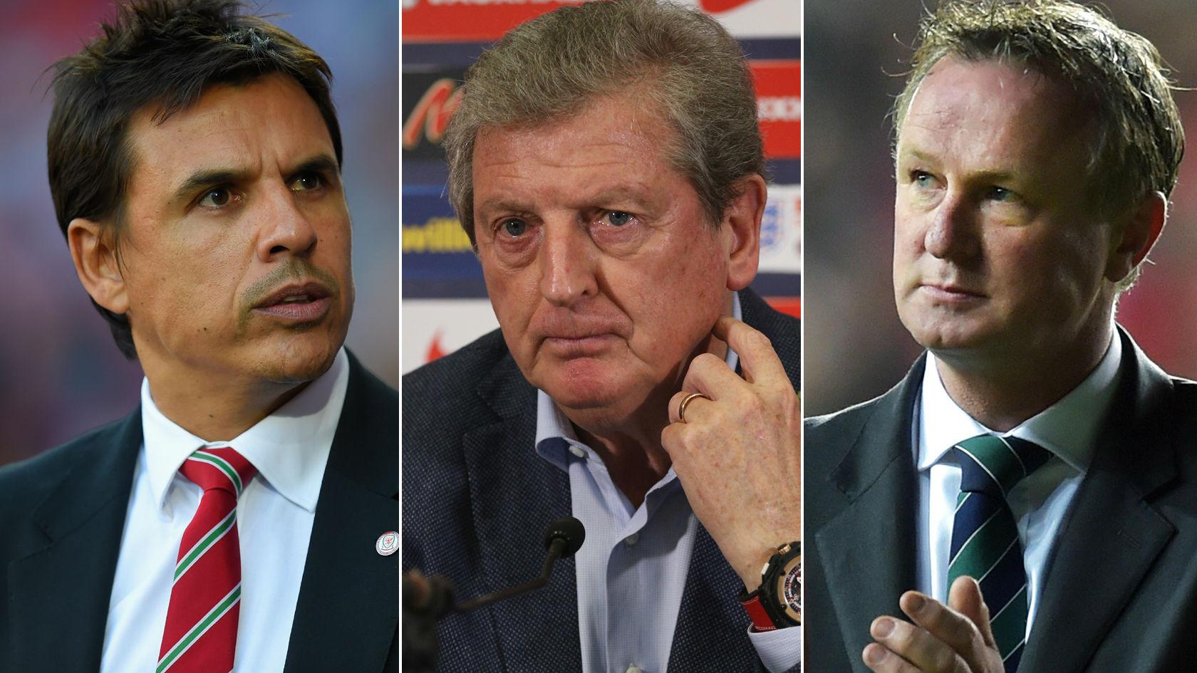 Wales boss Chris Coleman, England manager Roy Hodgson and Northern Ireland boss Michael O'Neill