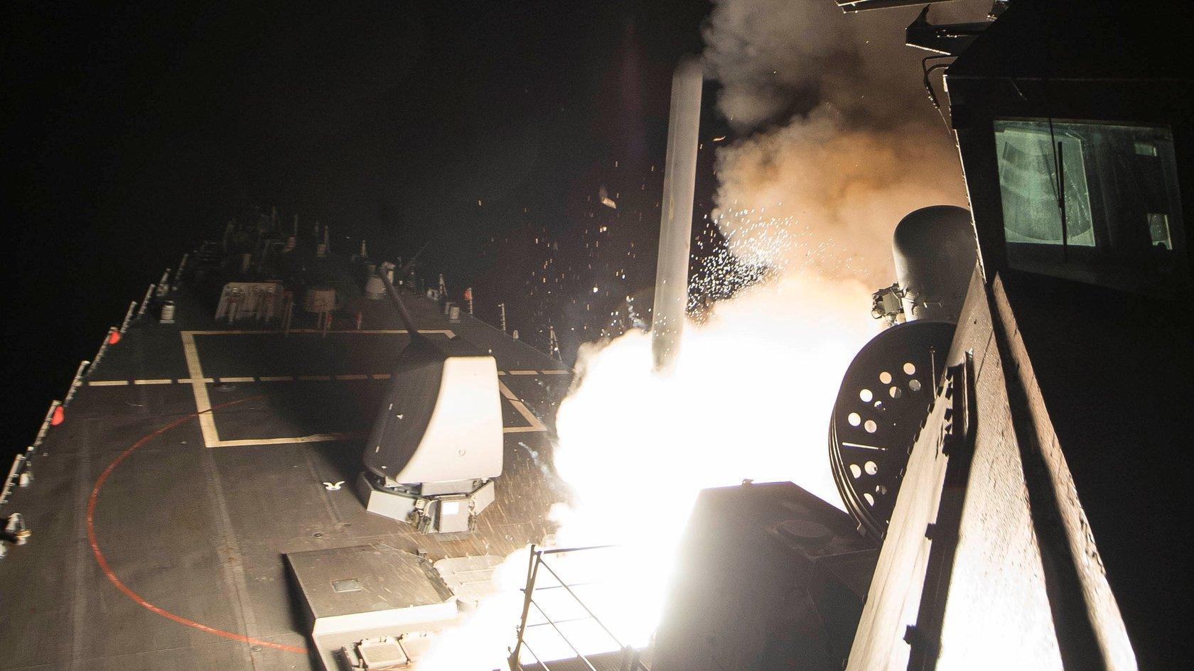 USS Ross fires missile from Mediterranean Sea