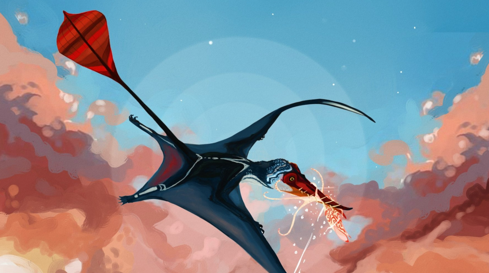 Pterosaurs catching a prehistoric squid