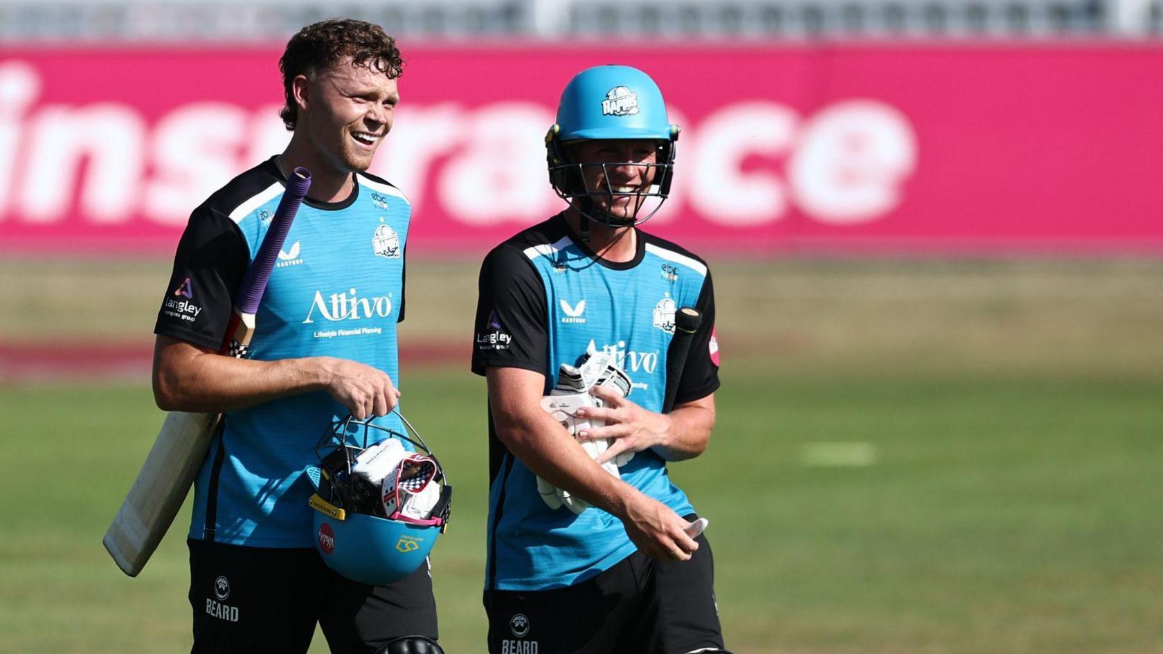 Worcestershire Rapids pair Ethan Brookes and Henry Cullen walk off together after hitting the winning runs to beat Leicestershire in the T20 Blast.