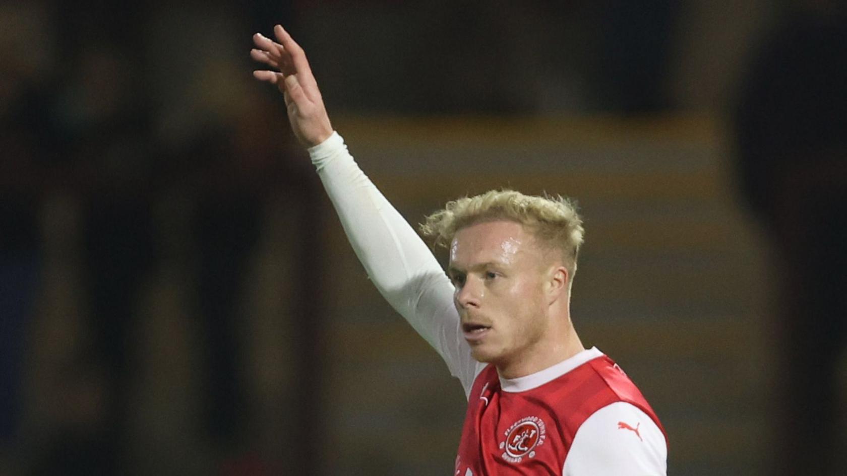 Ryan Broom celebrates scoring for Fleetwood against Accrington