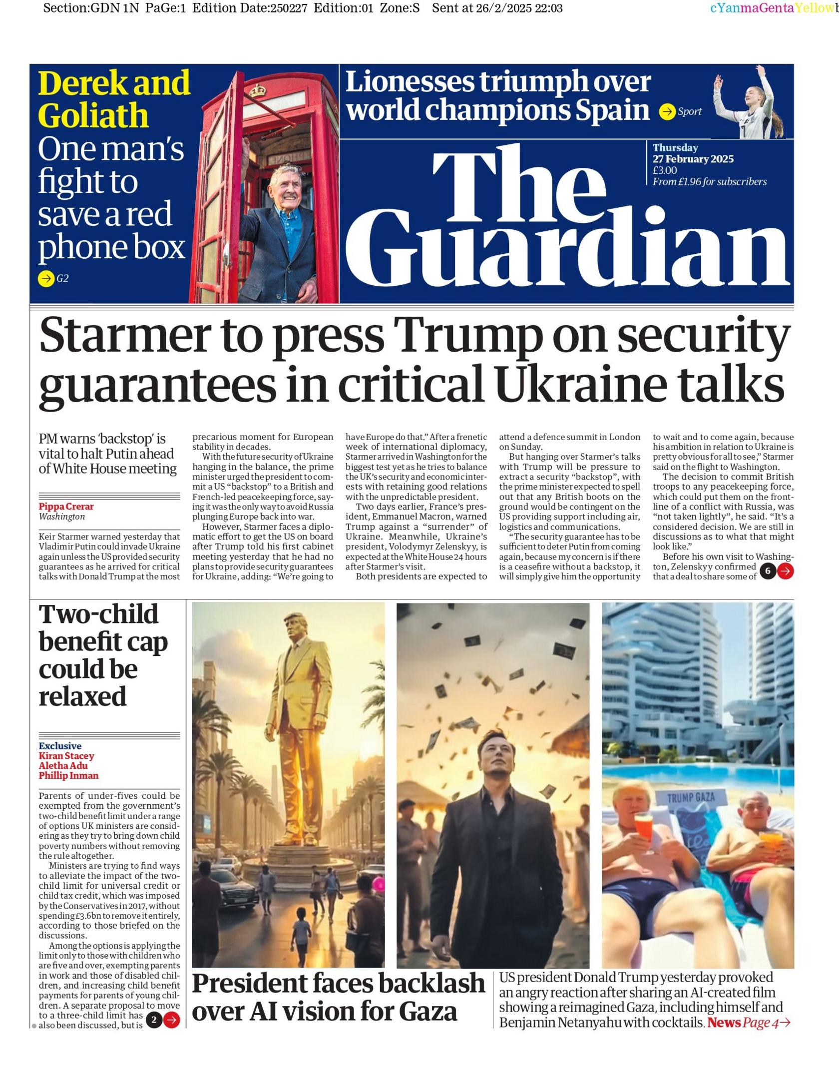 The Guardian front page