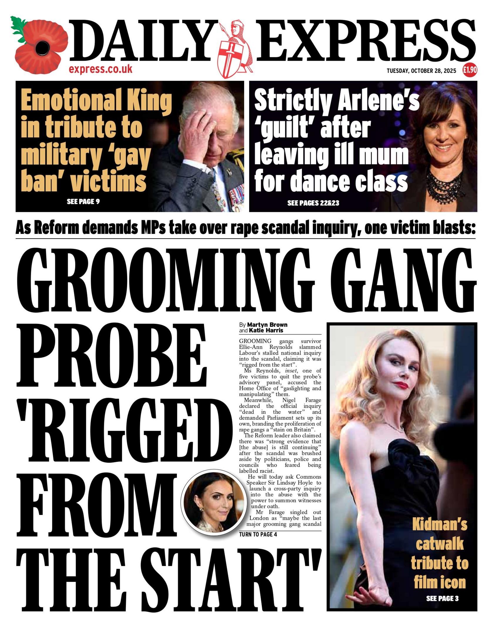"Grooming gang probe 'rigged from the start'," reads the headline on the front page of the Daily Express.