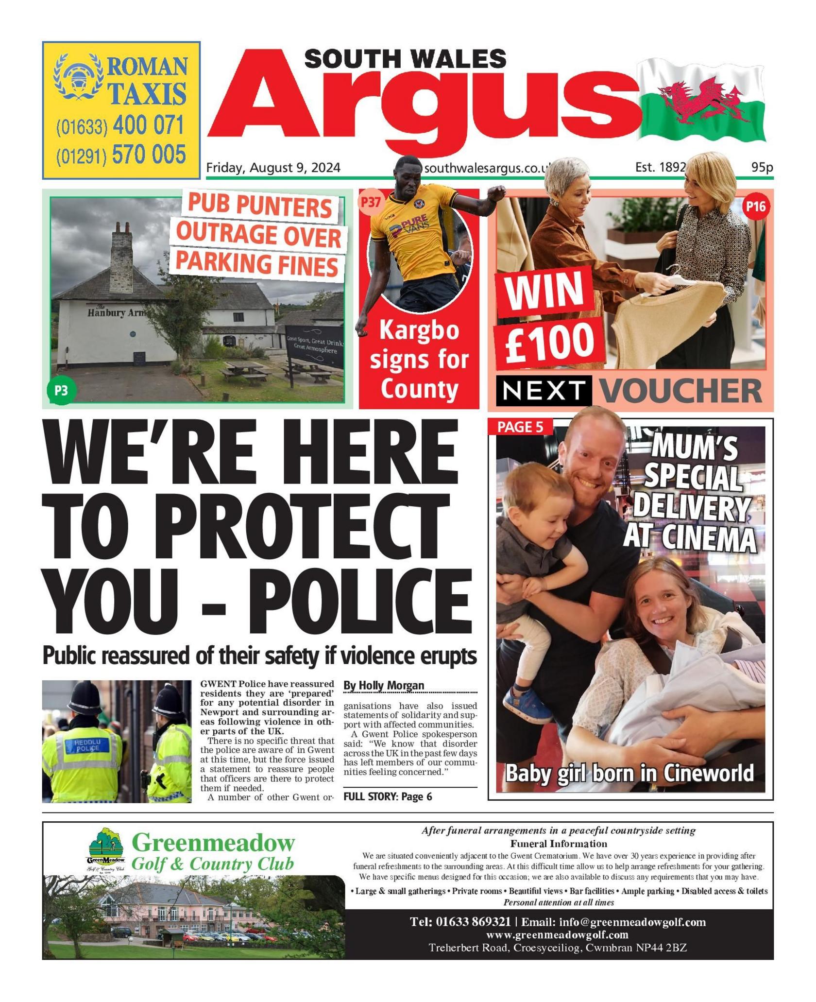 South Wales Argus front page