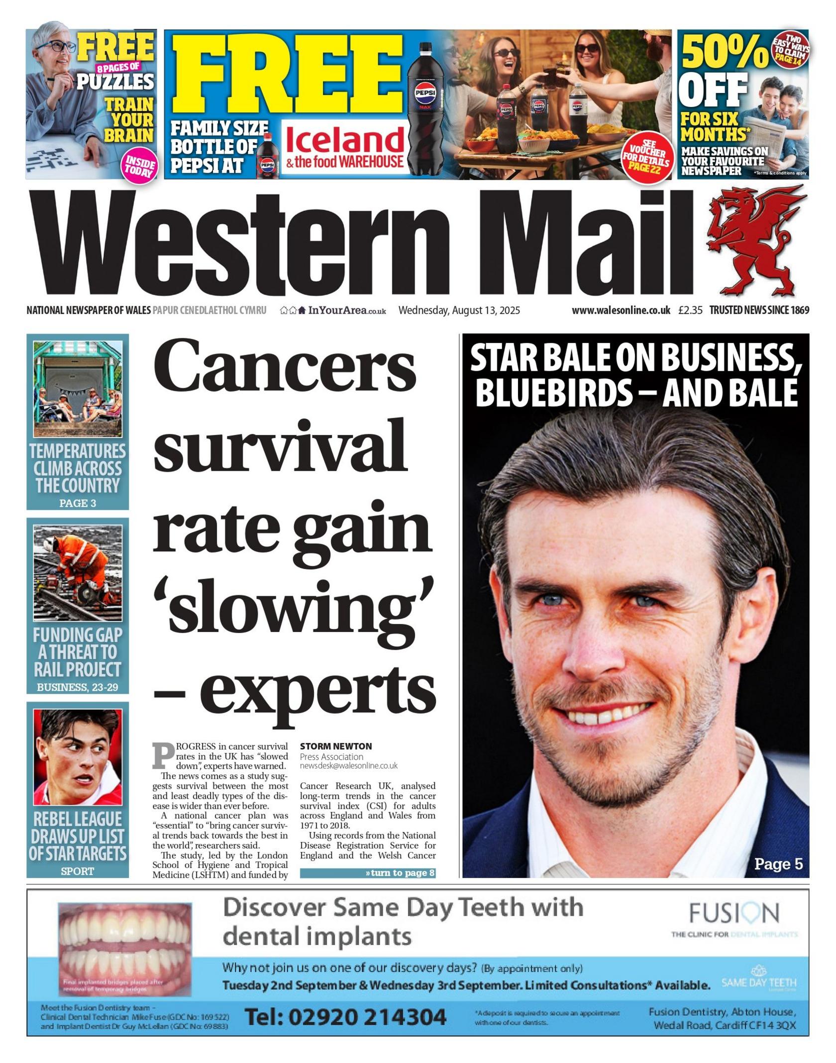 Front page of the Western Mail