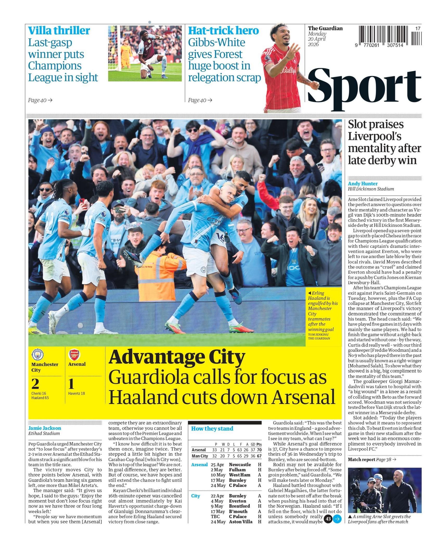 Back page of Monday's Guardian