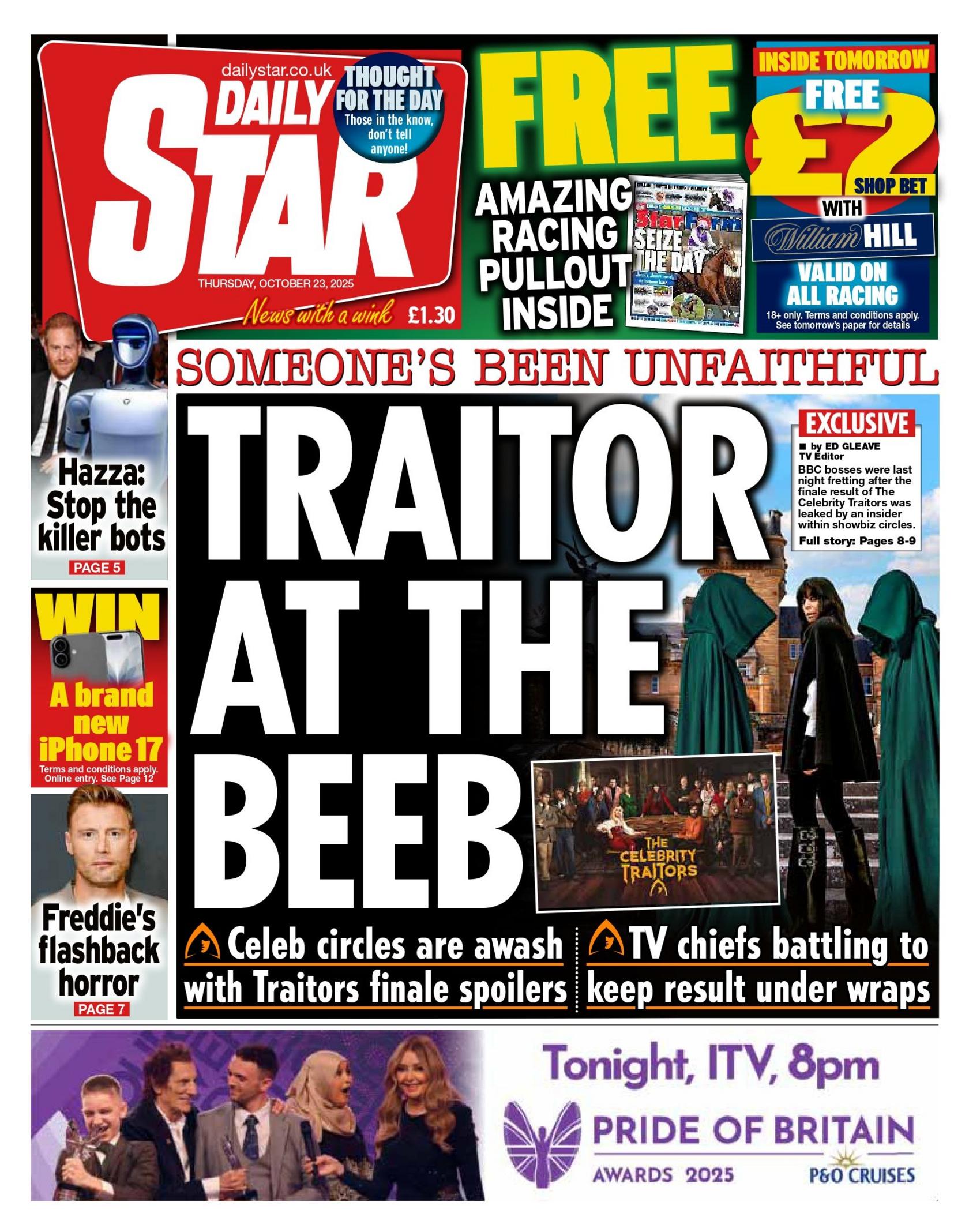 "Traitor at the Beeb" reads the headline on the front page of the Daily Star.