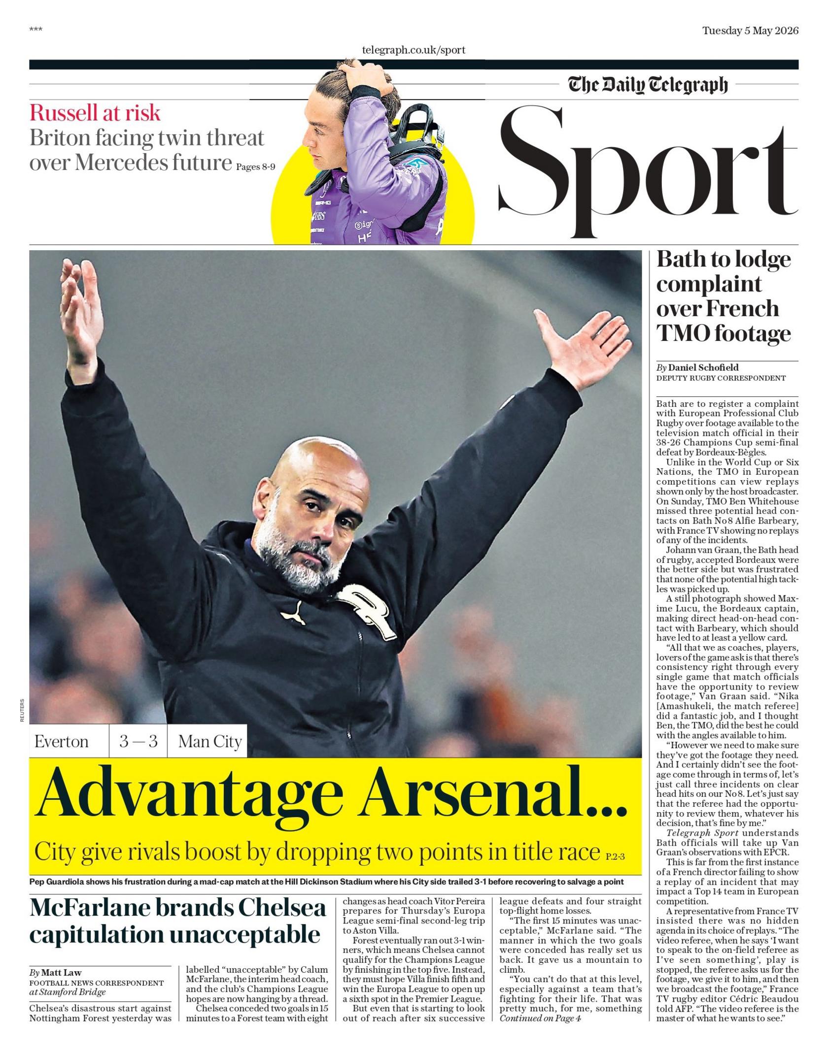 Daily Telegraph sport page - 5 May 2026