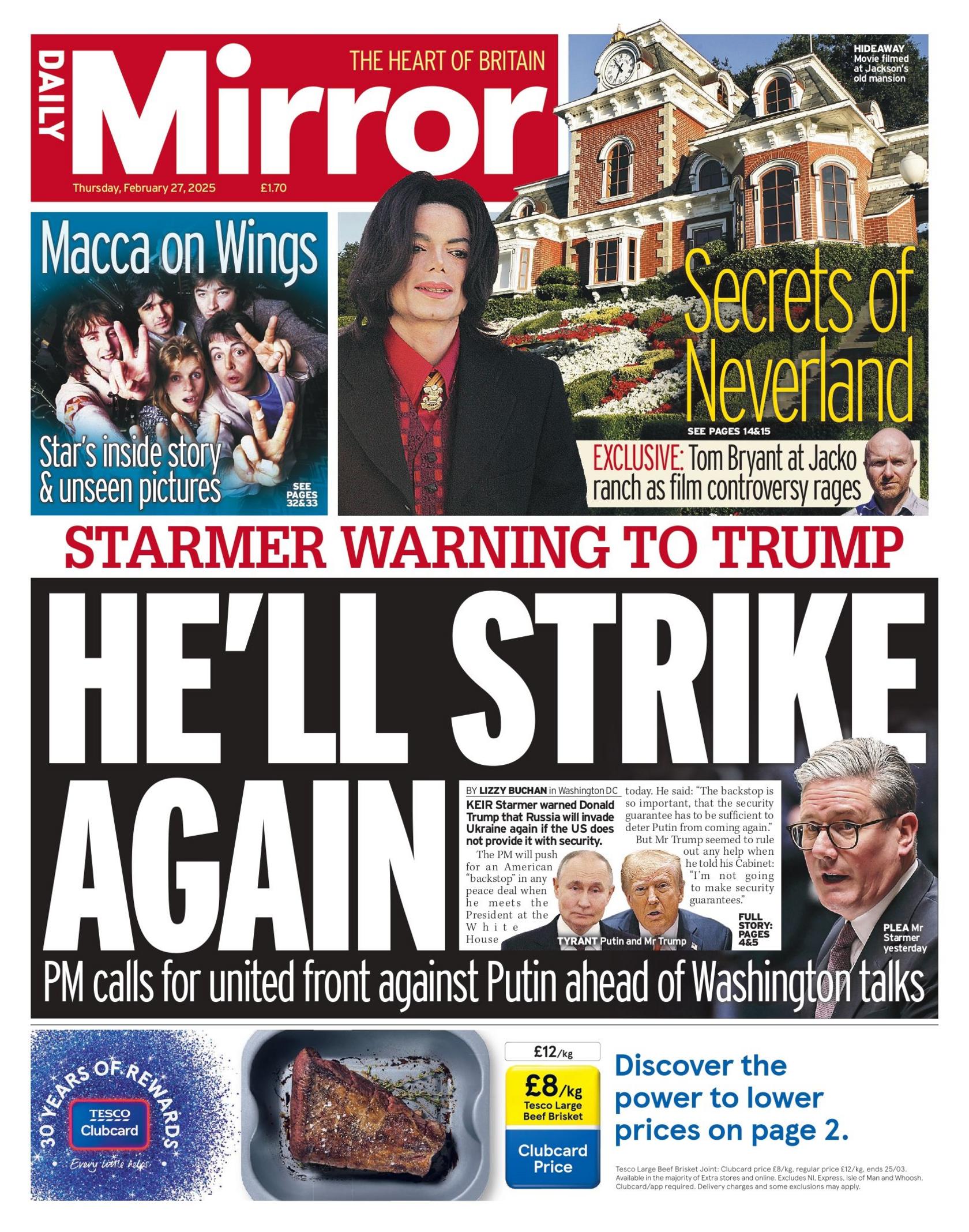 Daily Mirror front page