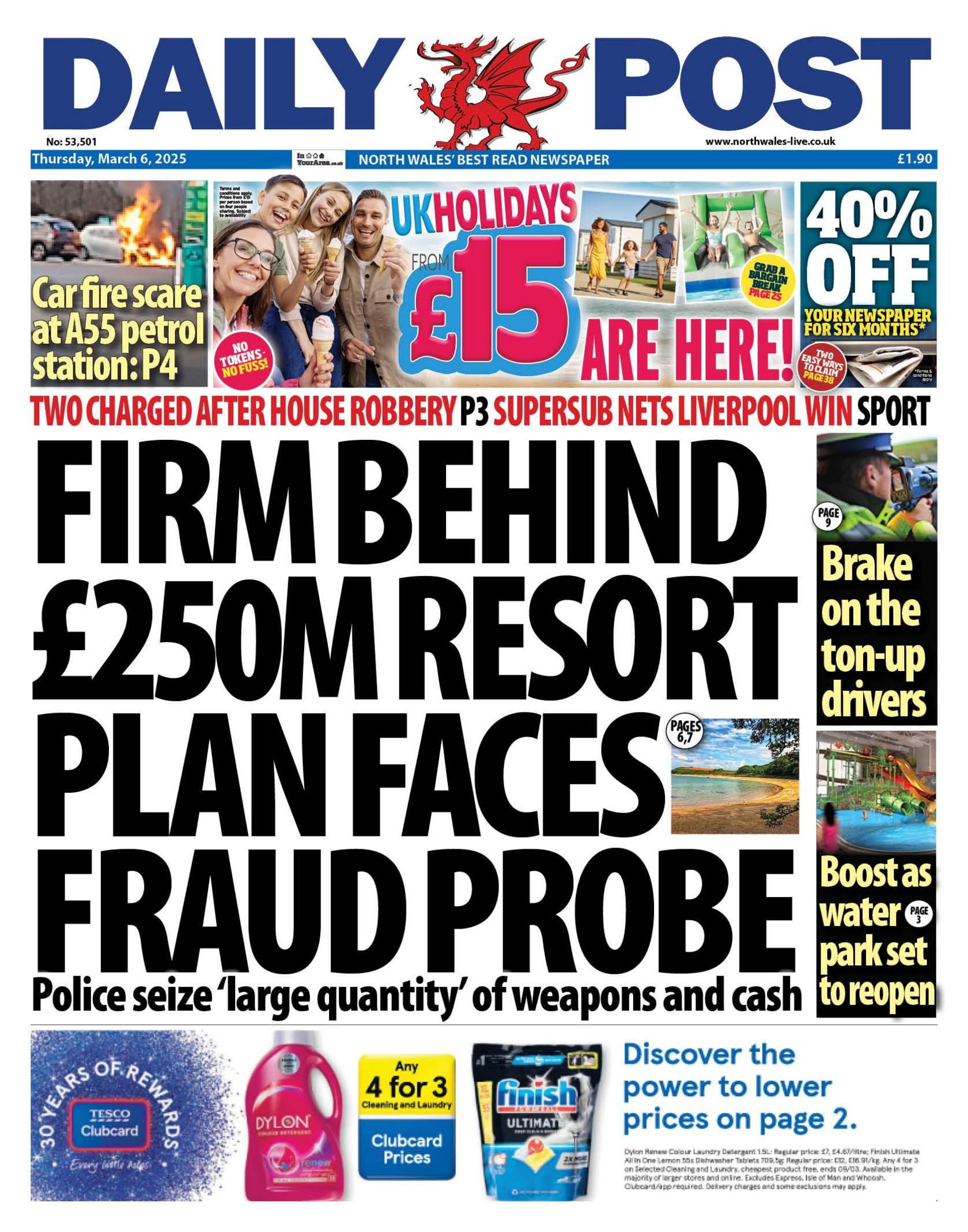 The Daily Post front page with a leading headline reading: "Firm behind £250m report plan faces fraud probe." 