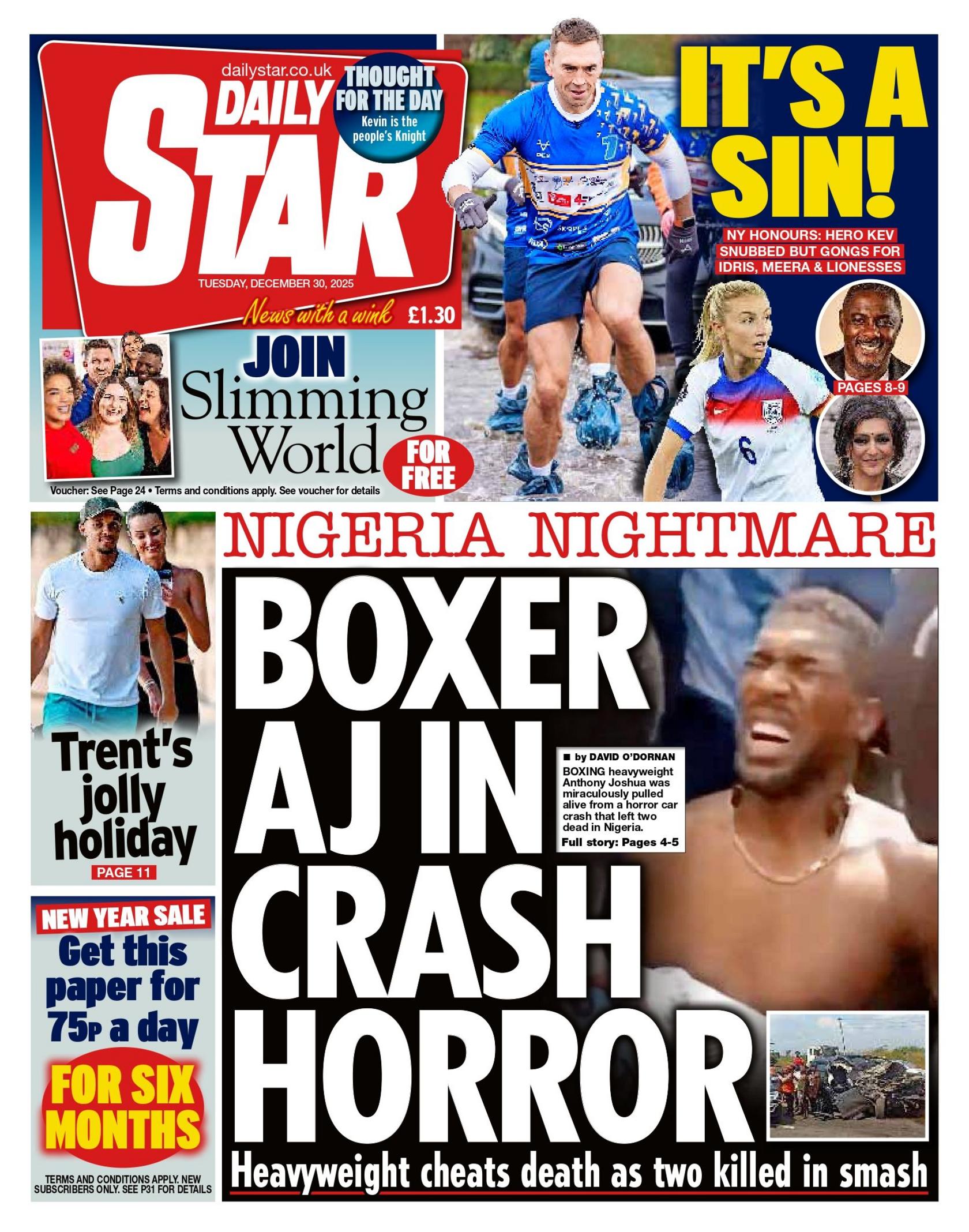 “Makthi i Nigerisë: Boksieri AJ në një aksident horror”, shkruhet në titullin kryesor të faqes së parë të Daily Star.