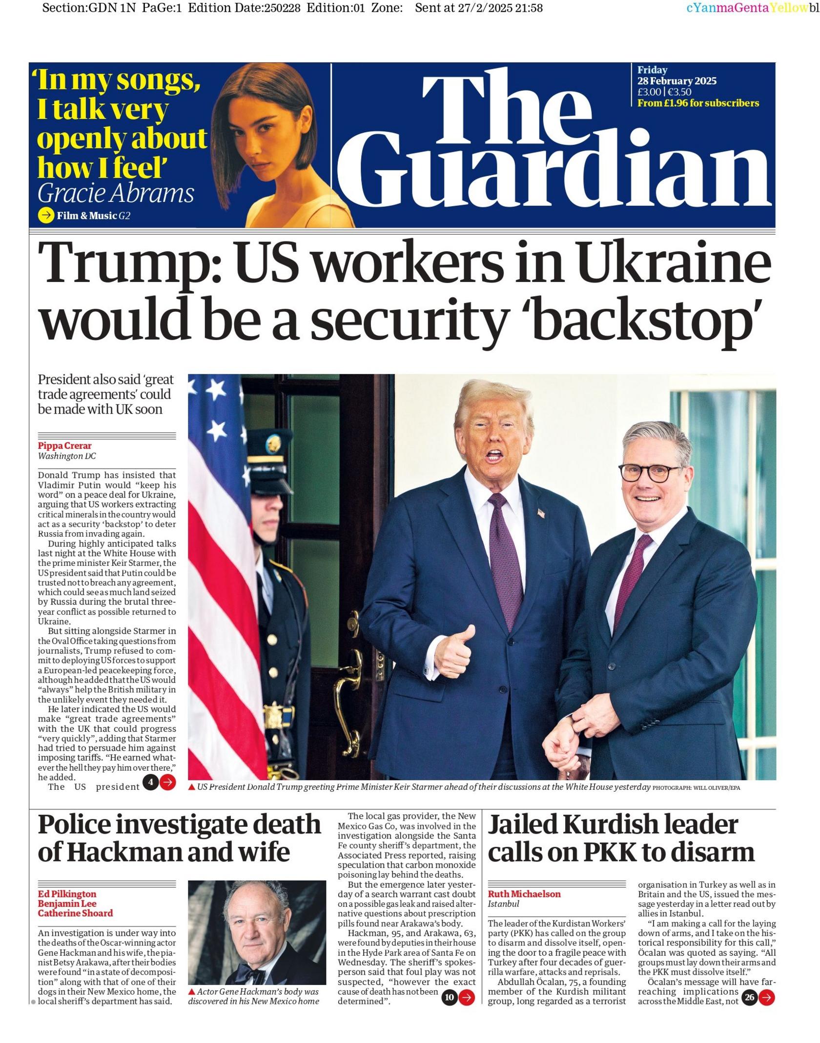 Guardian front page