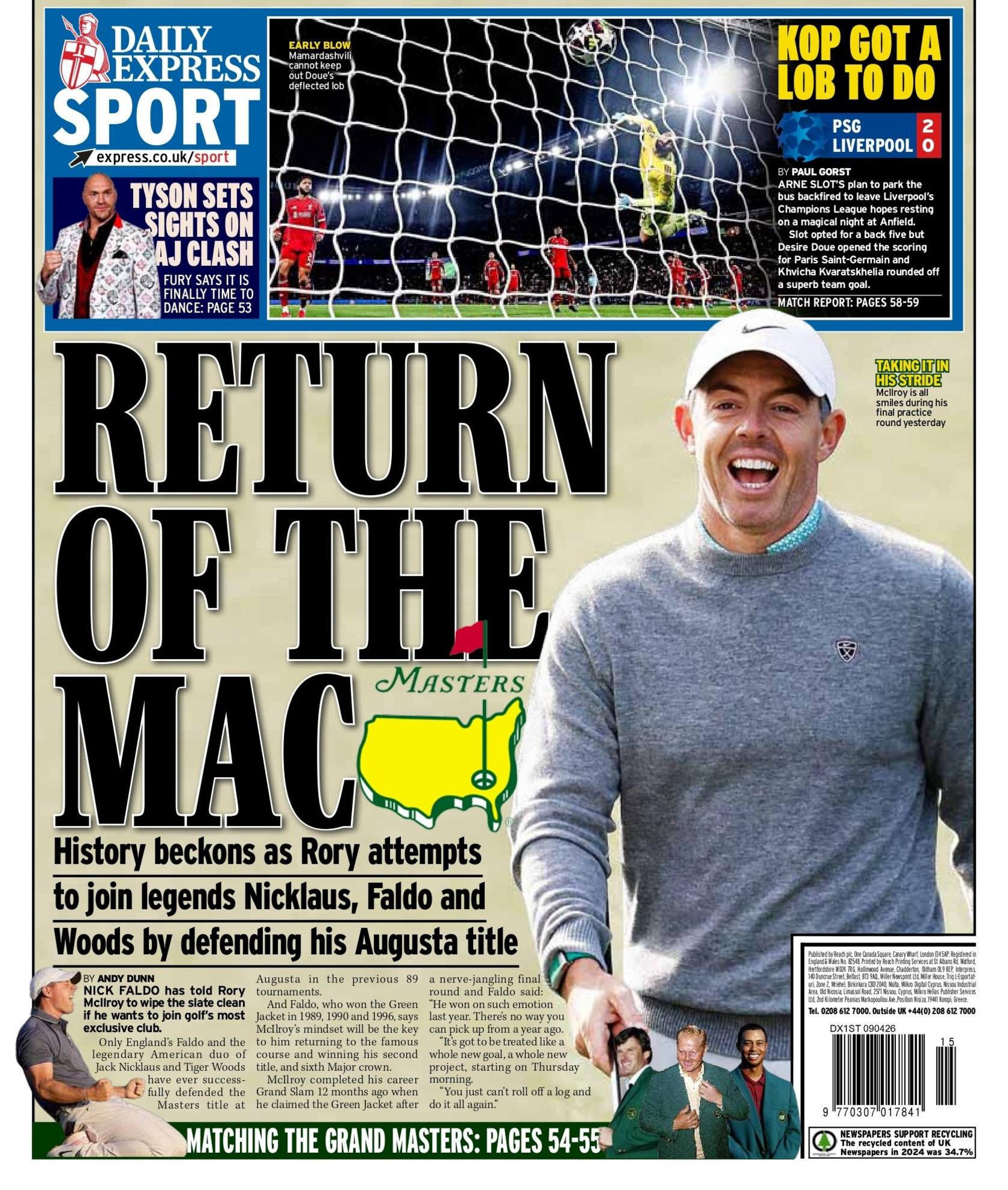 Daily Express back page - 9 April