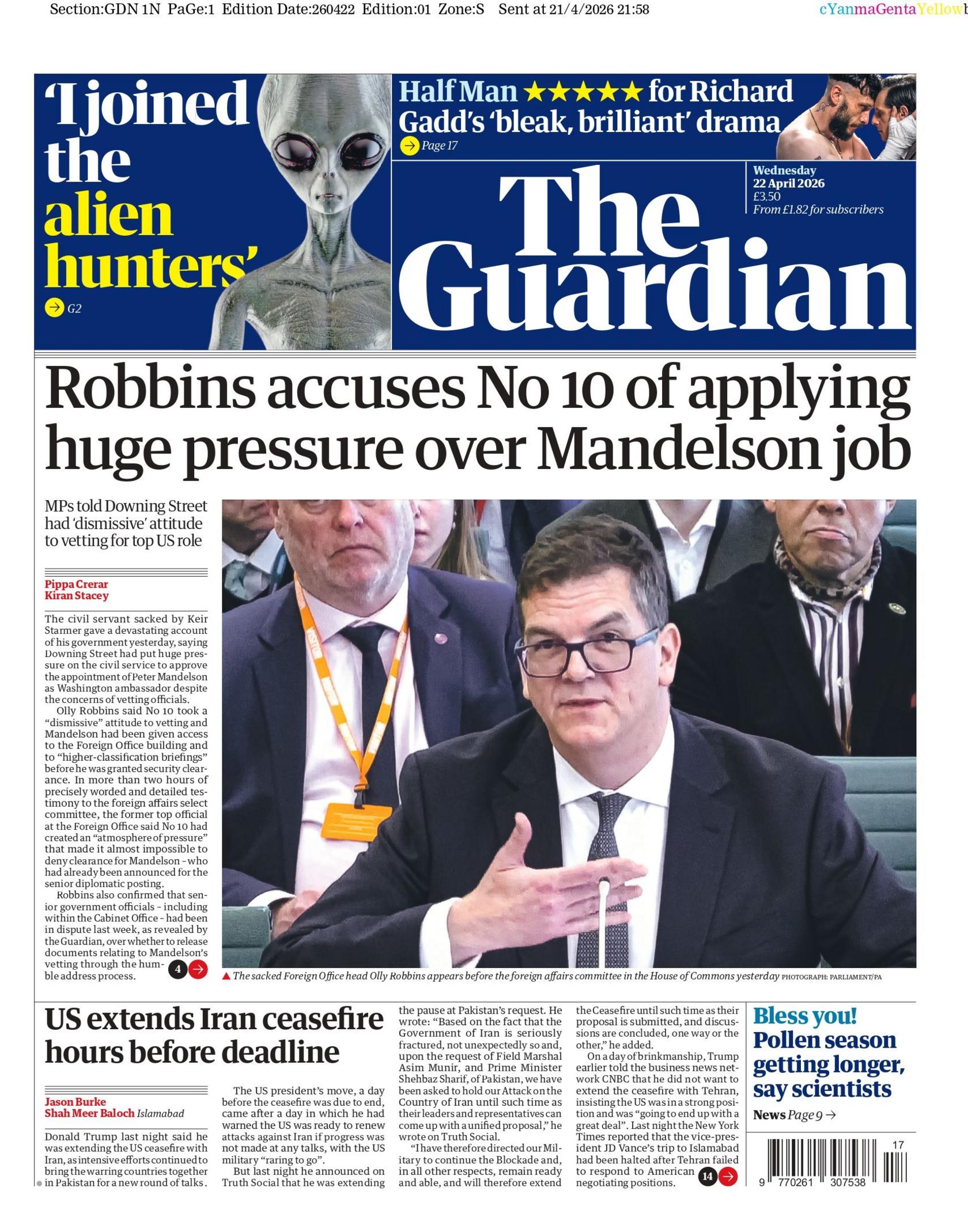 “Robbins akuzon numrin 10 se ushtron presion të madh për punën e Mandelson”, shkruhet në titullin kryesor të gazetës Guardian.