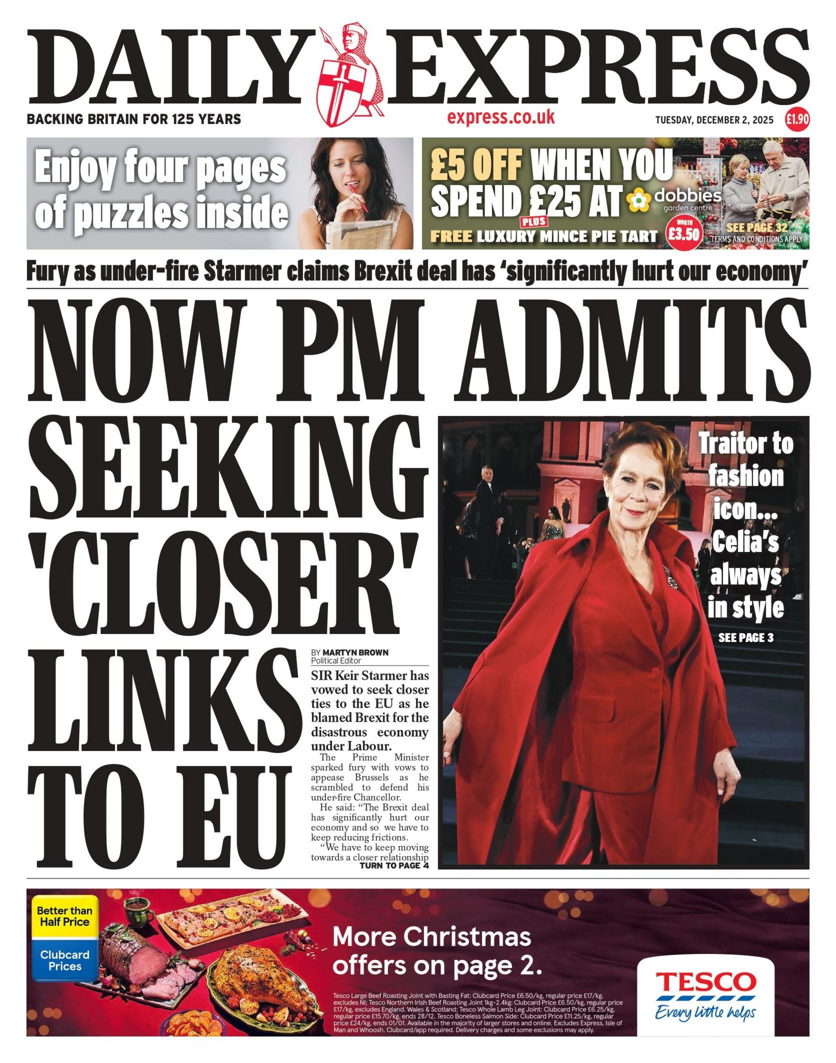 "Now PM admits seeking 'closer' links to EU" reads the headline on the front page of the Daily Express.