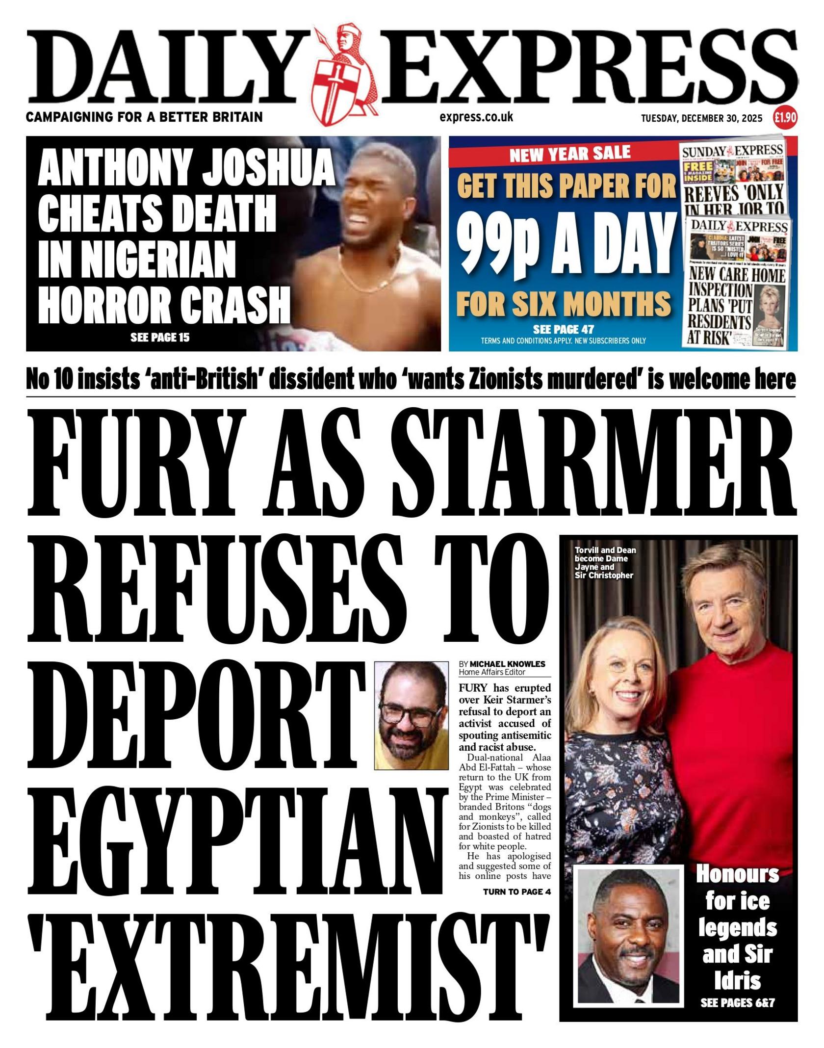 "Fury ndërsa ylli refuzon të deportojë 'ekstremistët' egjiptianë", thuhet në titullin kryesor në faqen e parë të Daily Express.