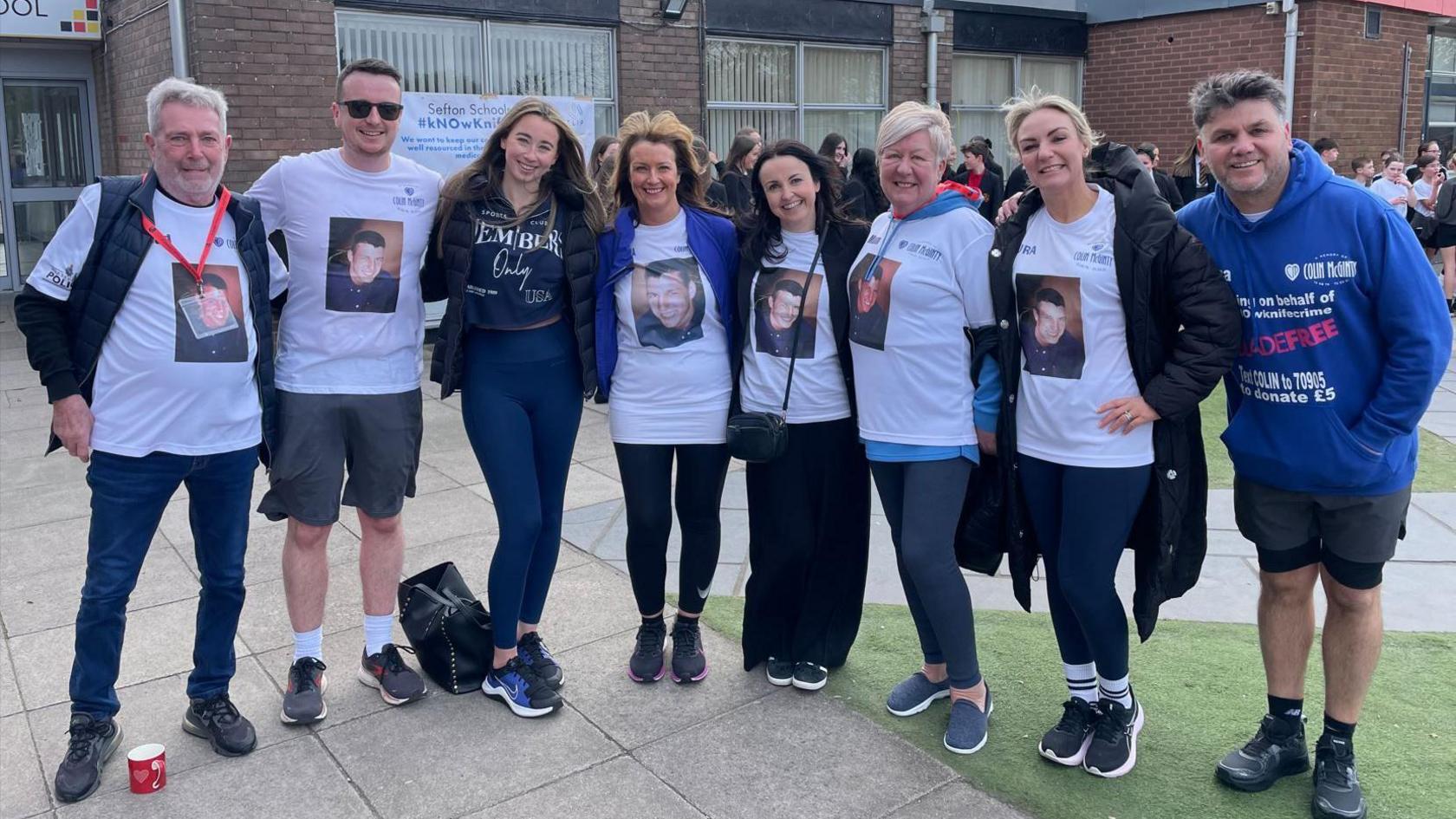 Colin McGinty's family wearing Know Knife Crime campaign t-shirts