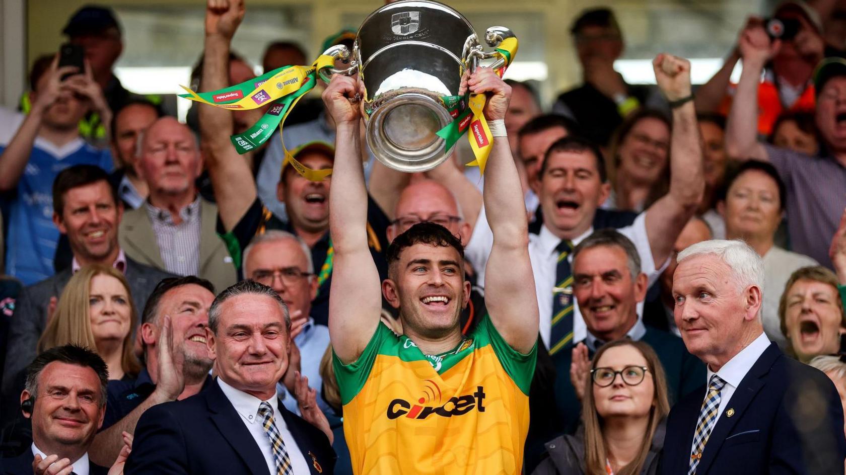 Donegal skipper Patrick McBrearty lifts the Anglo-Celt Cup last May