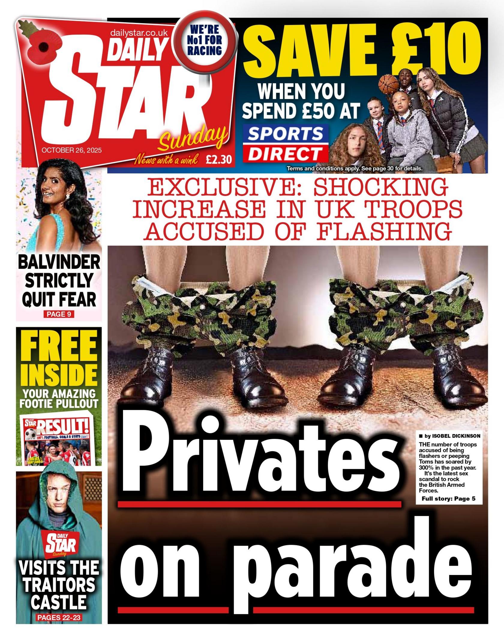 The headline on the front page of the Daily Star reads: "Privates on parade".