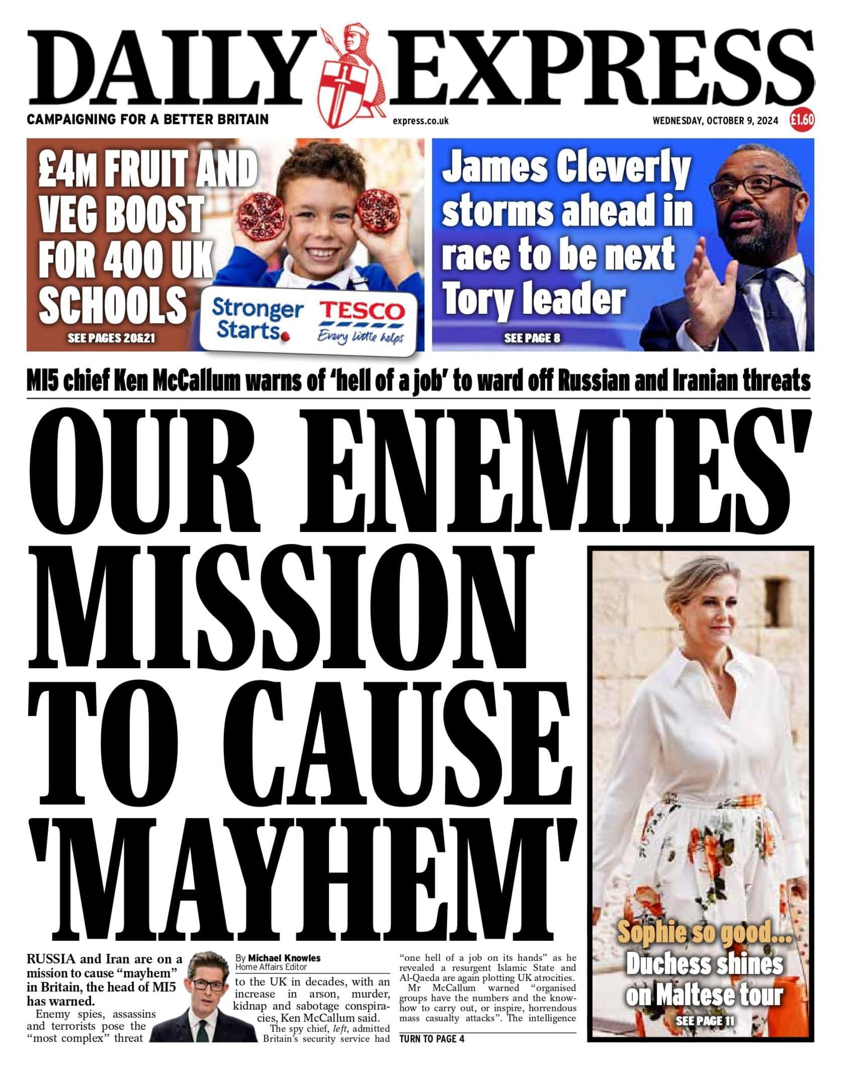 Front page of the Daily Express. 