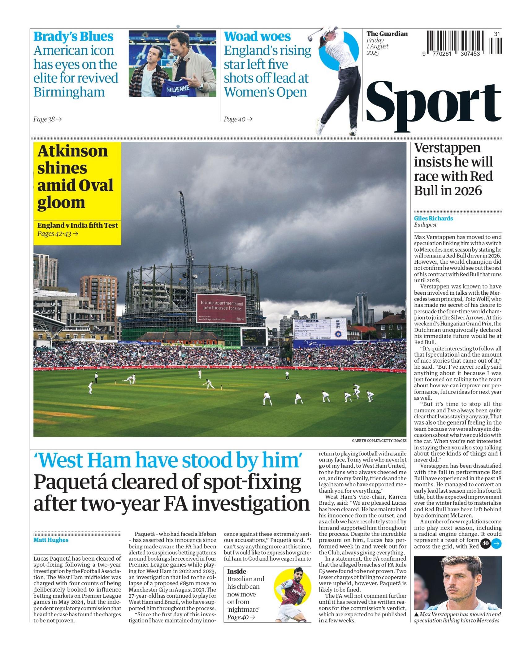 Guardian back page