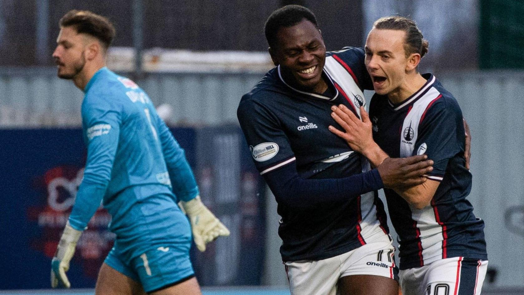 Alfredo Agyeman celebrates scoring for Falkirk