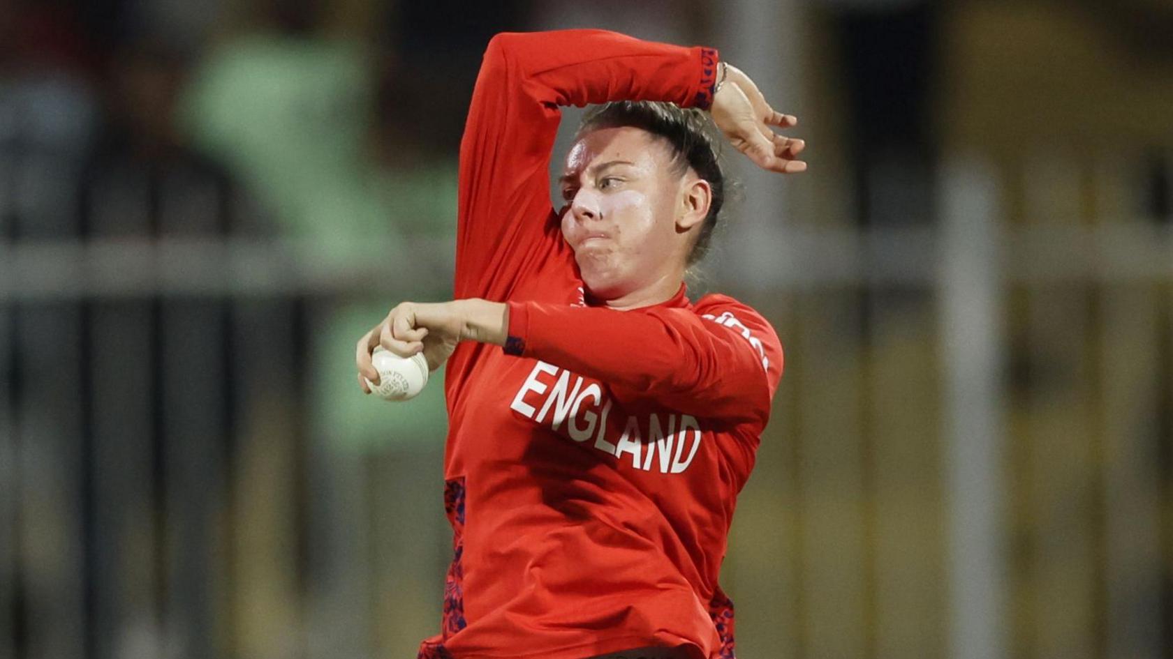 Linsey Smith of England bowls