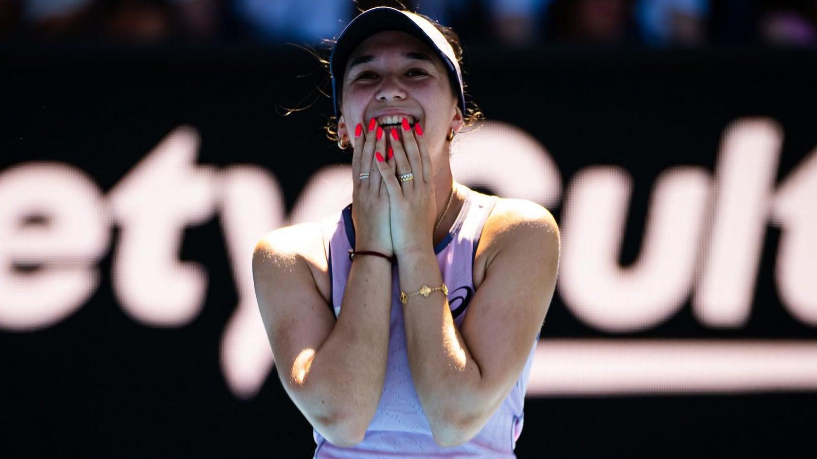 German lucky loser Eva Lys celebrates winning in the Australian Open first round