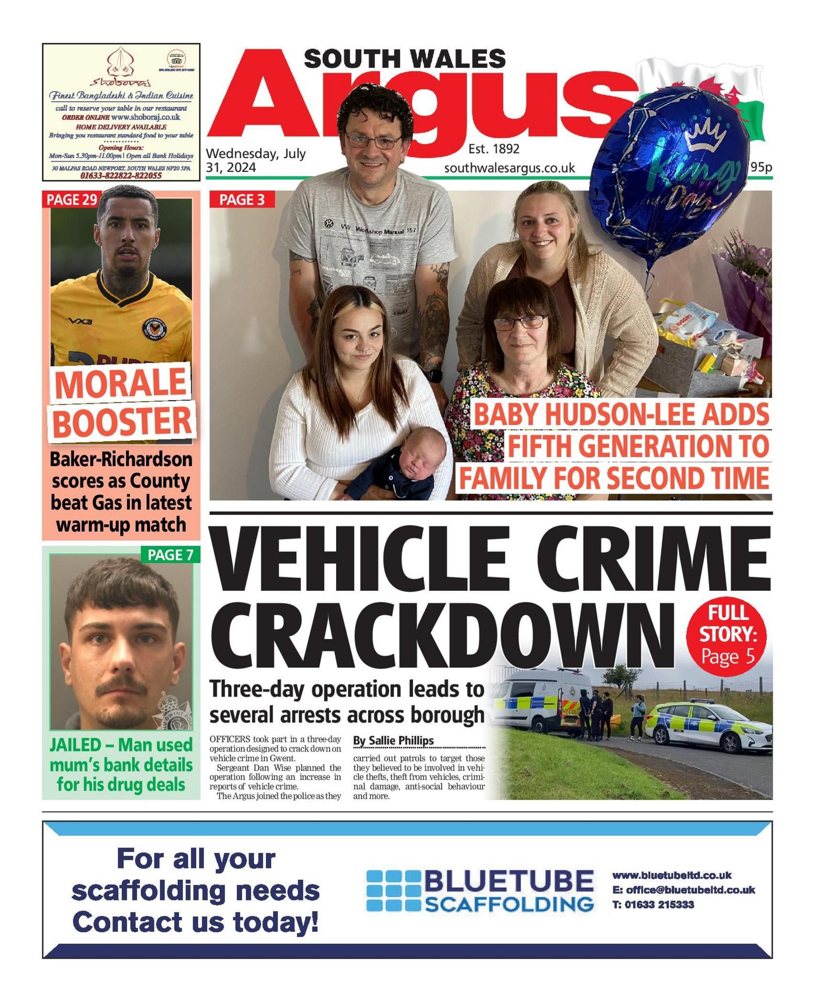 Front page, South Wales Argus