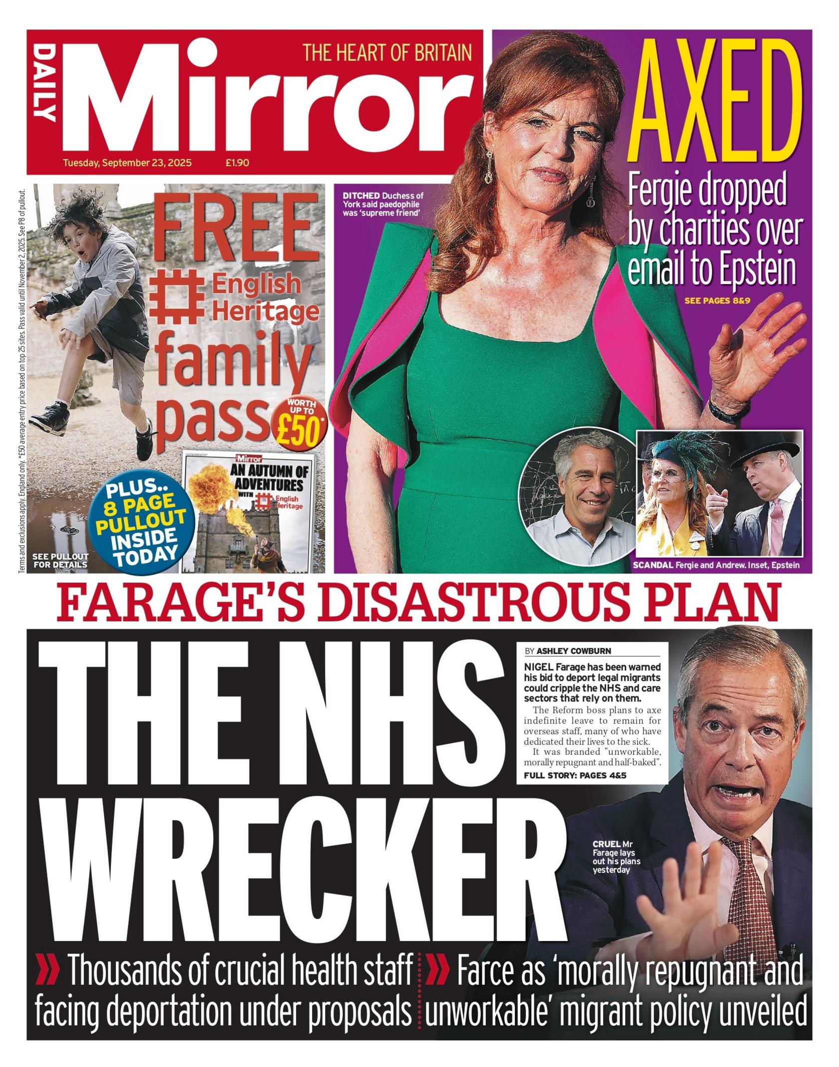"The NHS wrecker" reads the headline on the front page of the Daily Mirror.