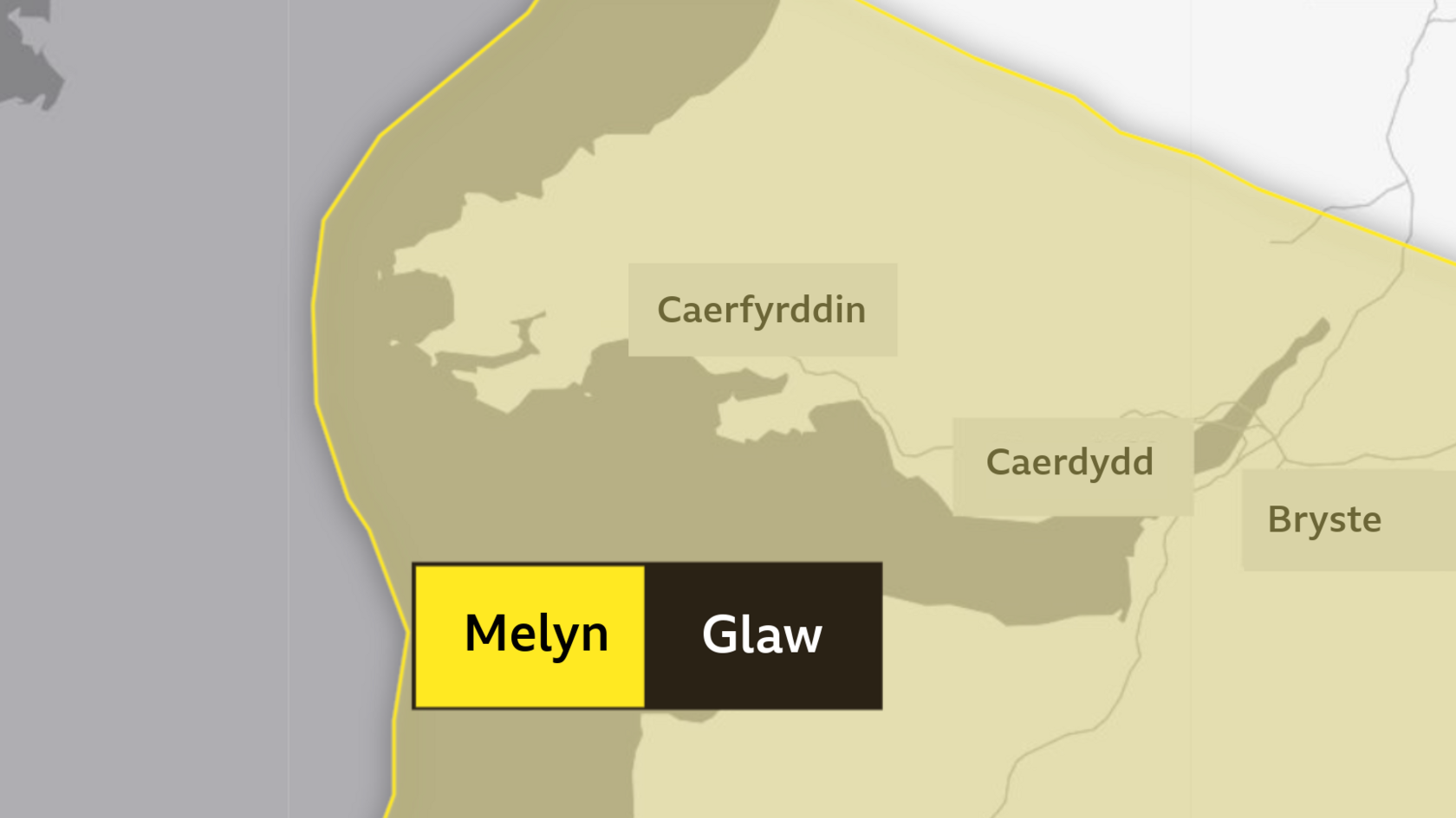 Map y rhybudd melyn am law