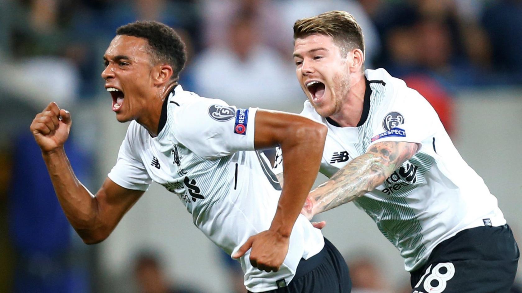 Trent Alexander-Arnold (left) celebrates